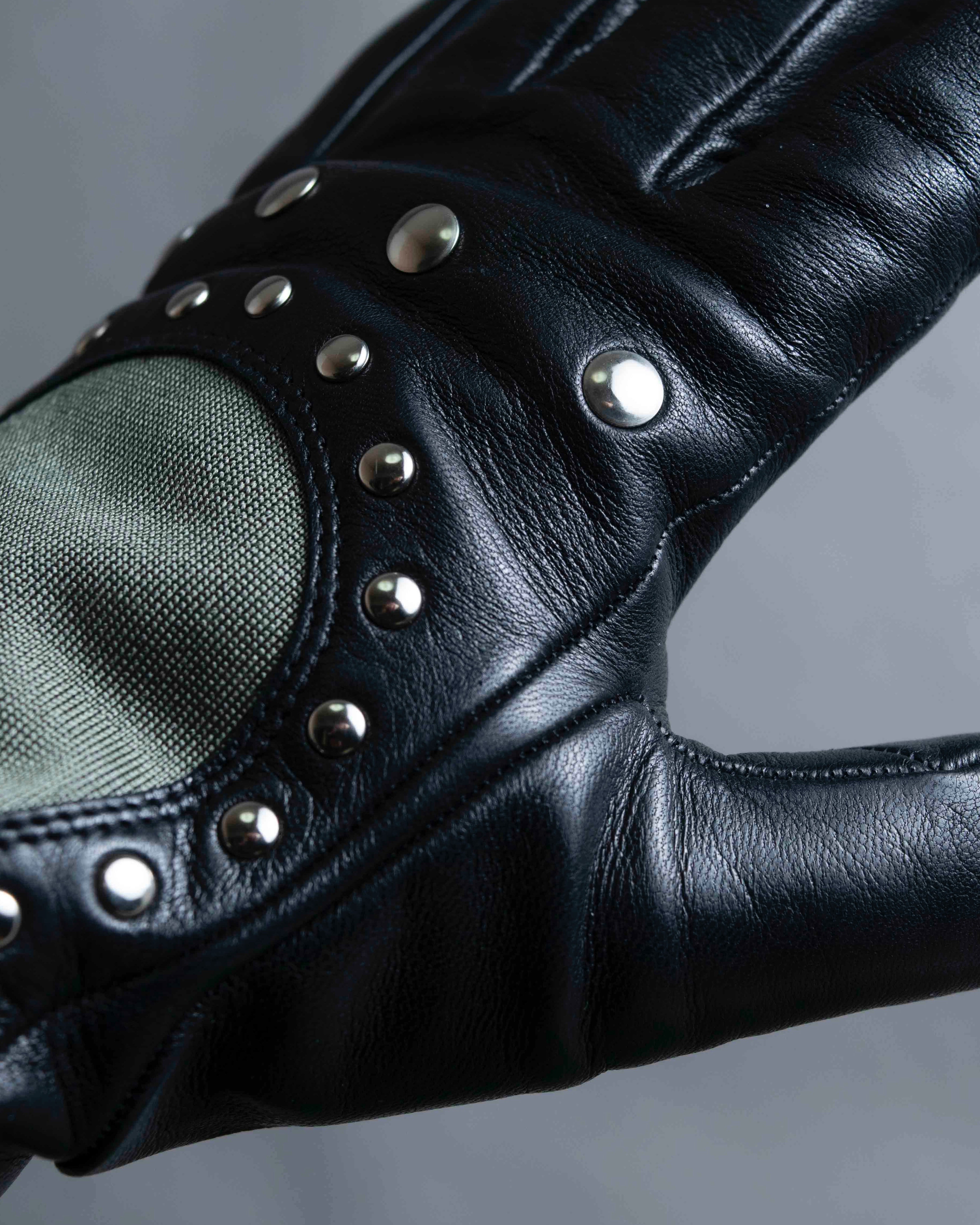 For lease "Christian Dior" Stud design metal plate docking leather gloves