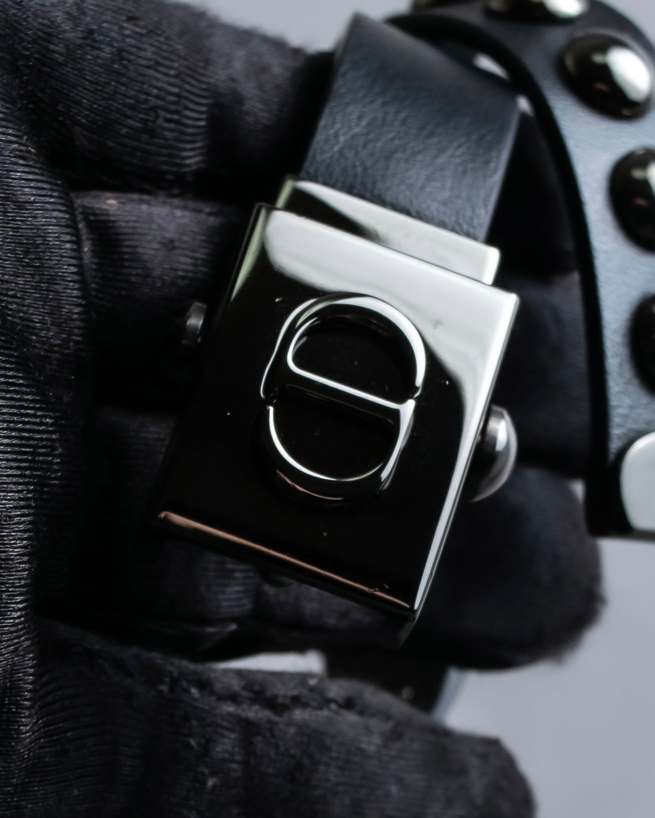 "Christian Dior" Silver stud detail narrow leather belt