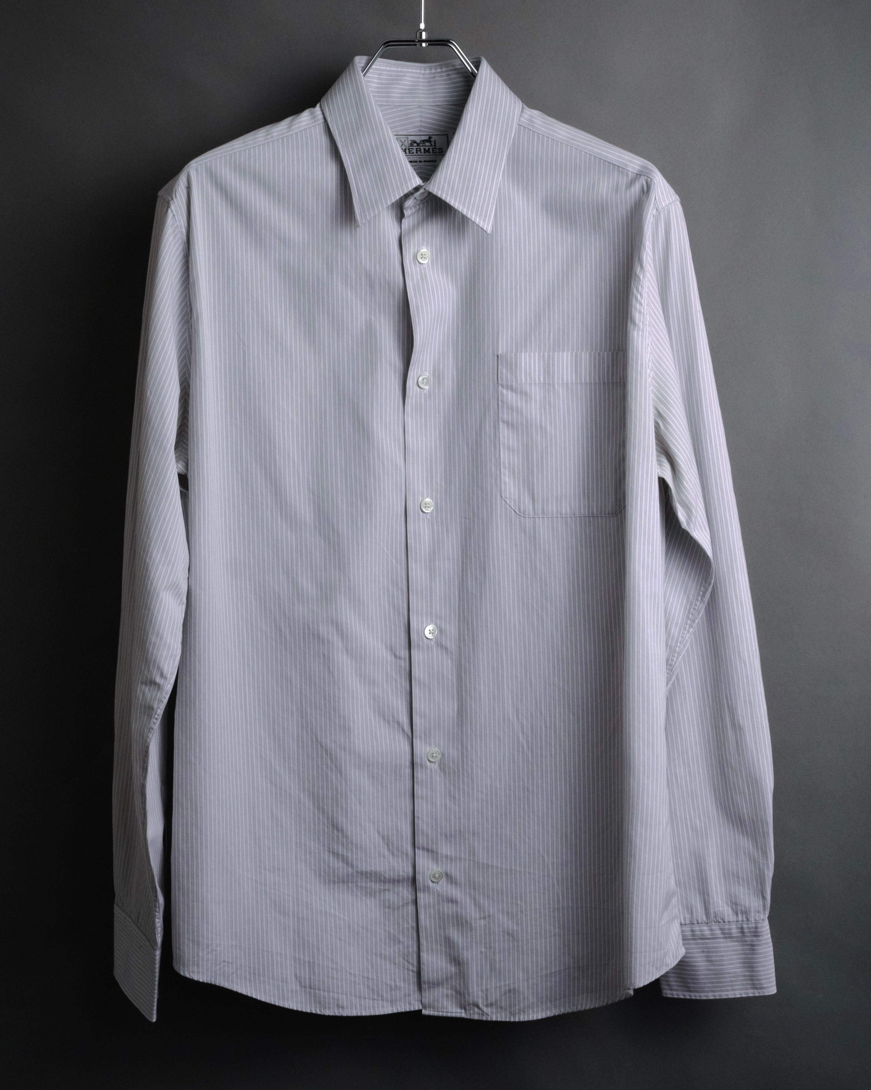 “HERMES” 2000’s Striped sellier cuff buttons dress shirt