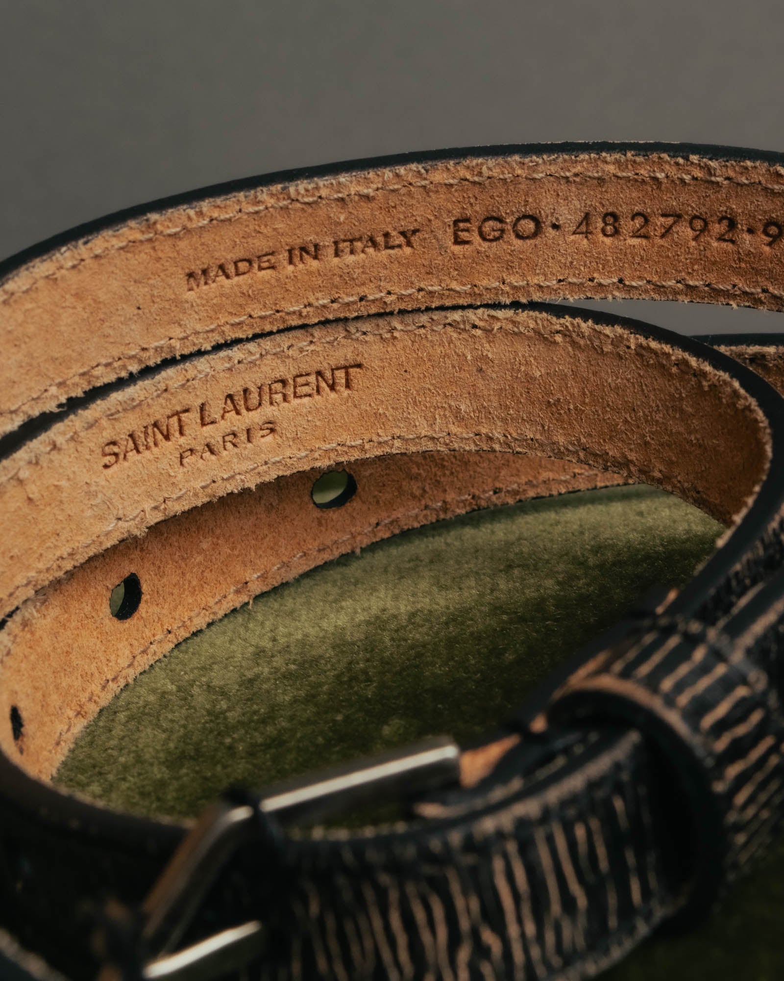 “SAINT LAURENT PARIS” 2010’s Lizard embossed narrow leather belt