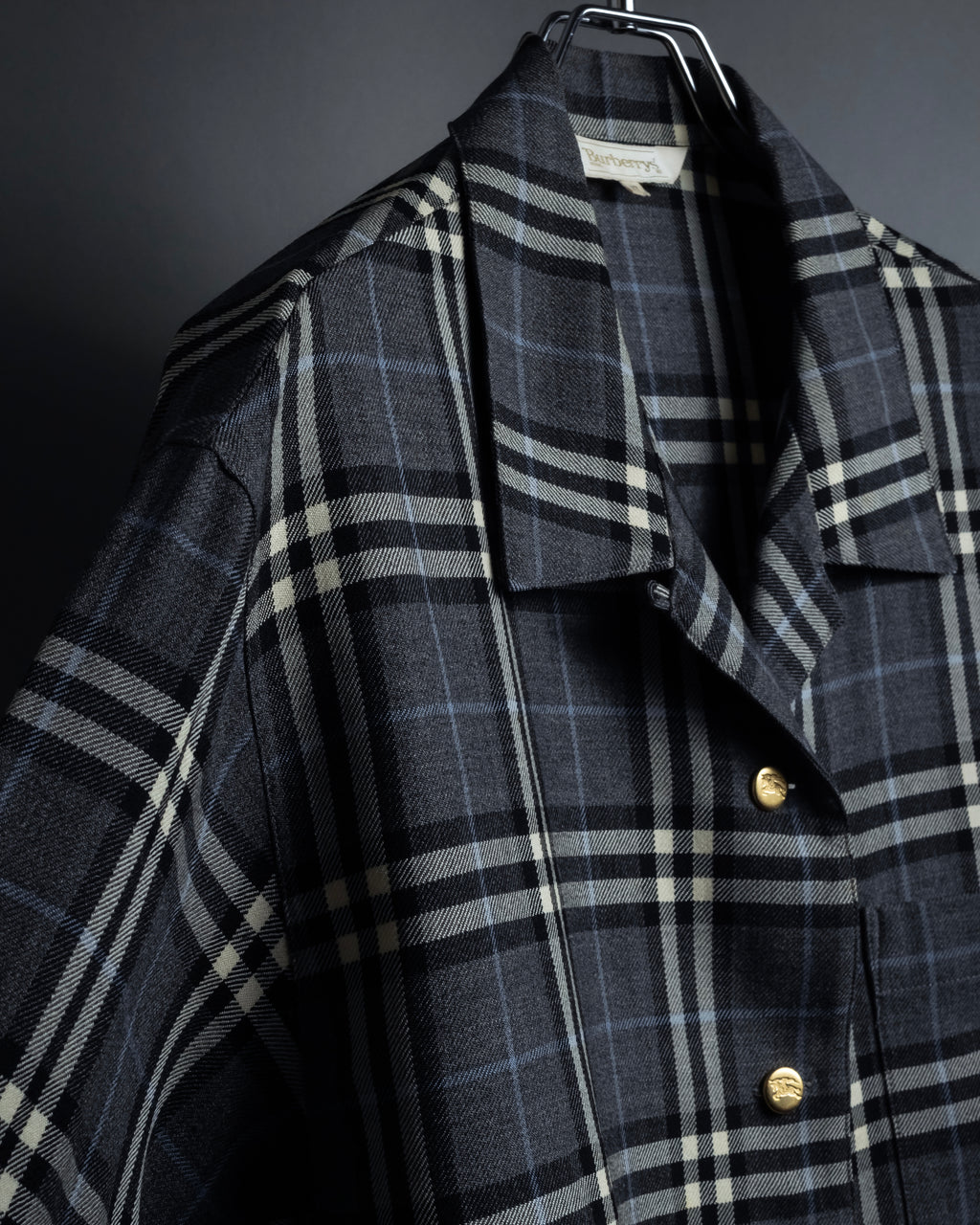 "BURBERRYS" Gold metal button design check pattern wool shirt