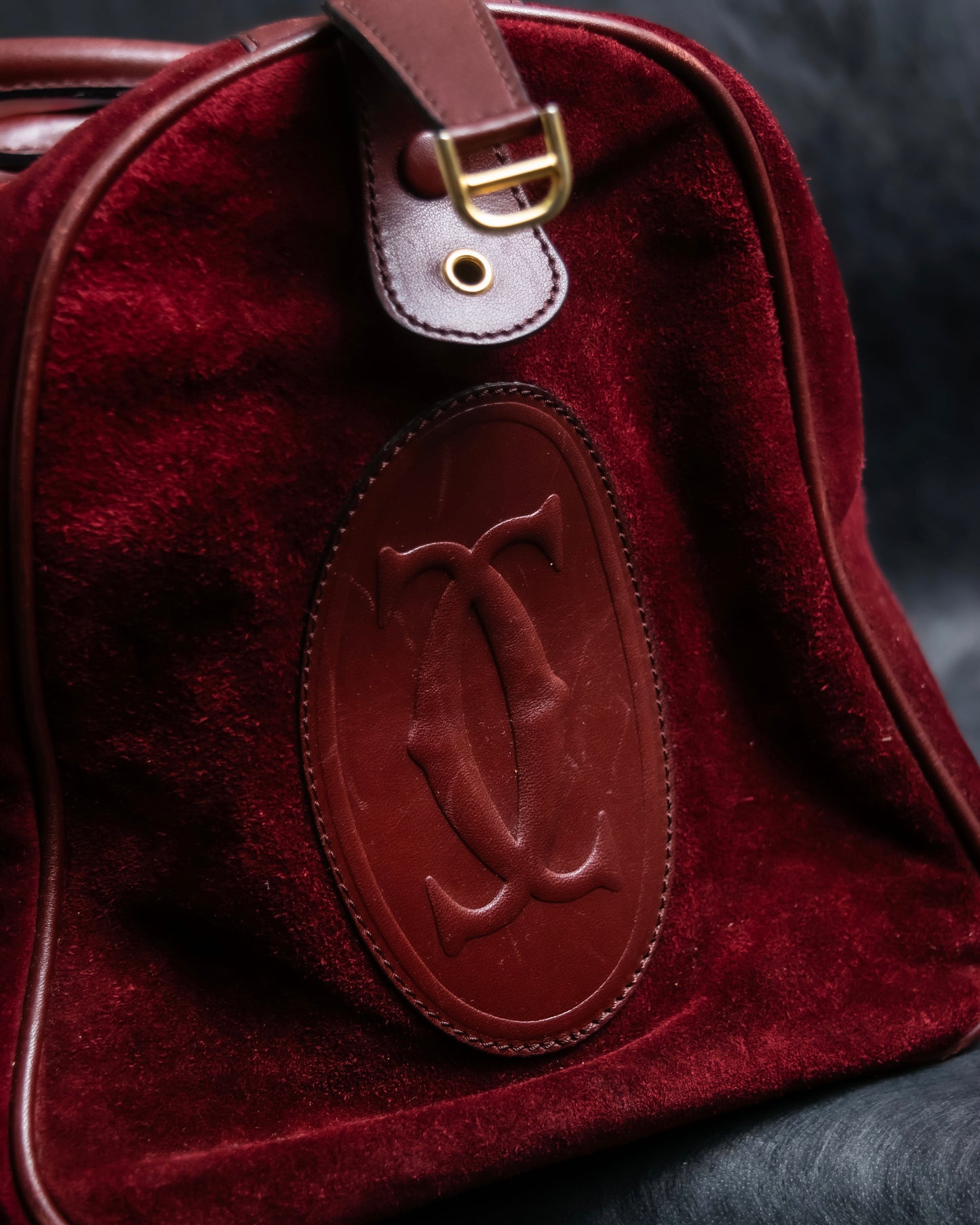 "Cartier" Beautiful red color velour boston bag