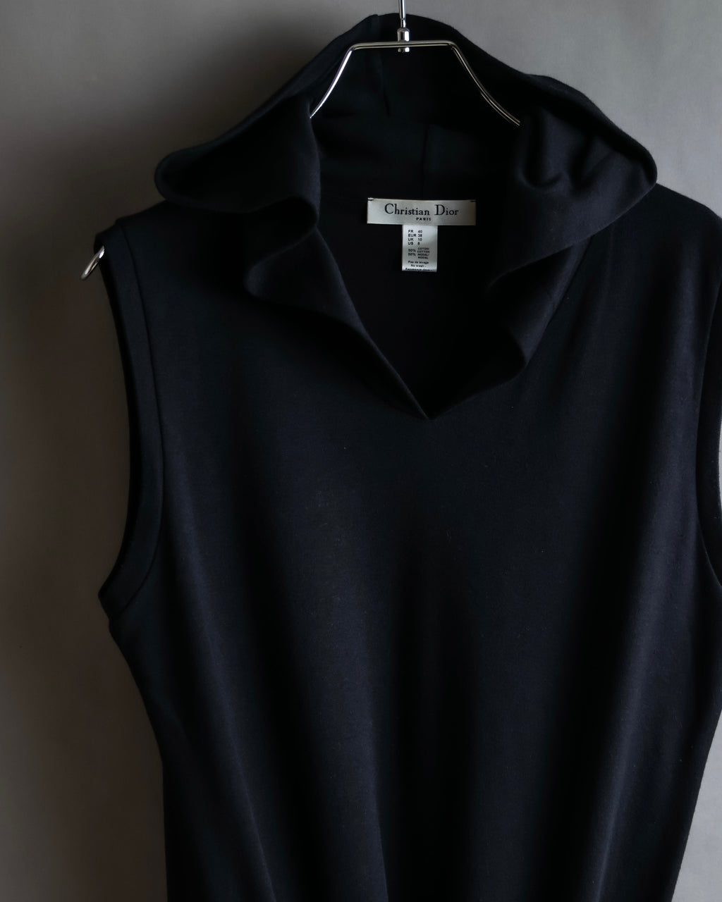 "Christian Dior" Satin ribbon waist detail hooded dress