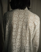 "GUCCI" Michele period floral lace design bow tie shirt