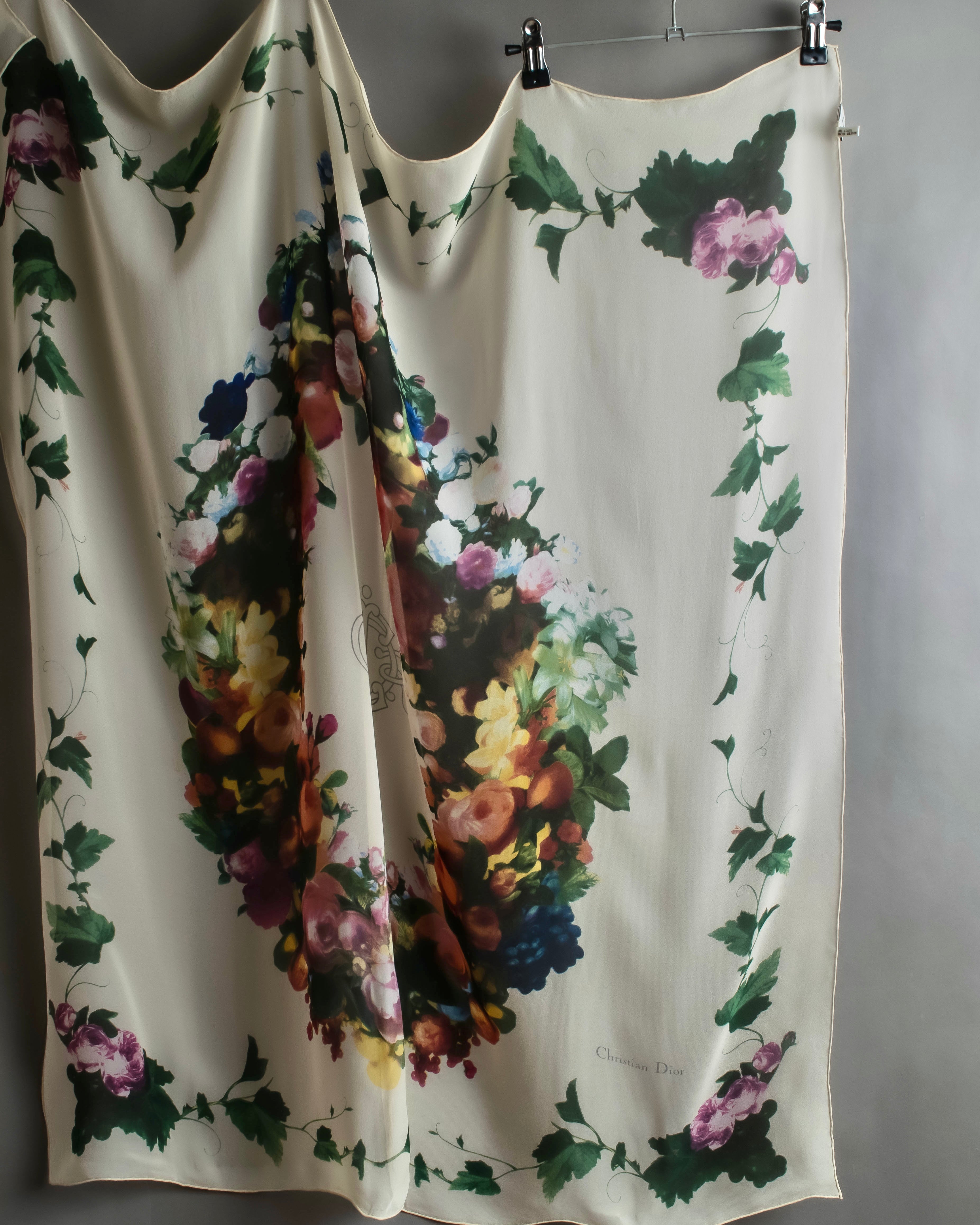 "Christian Dior" Wreath floral design silk scarf