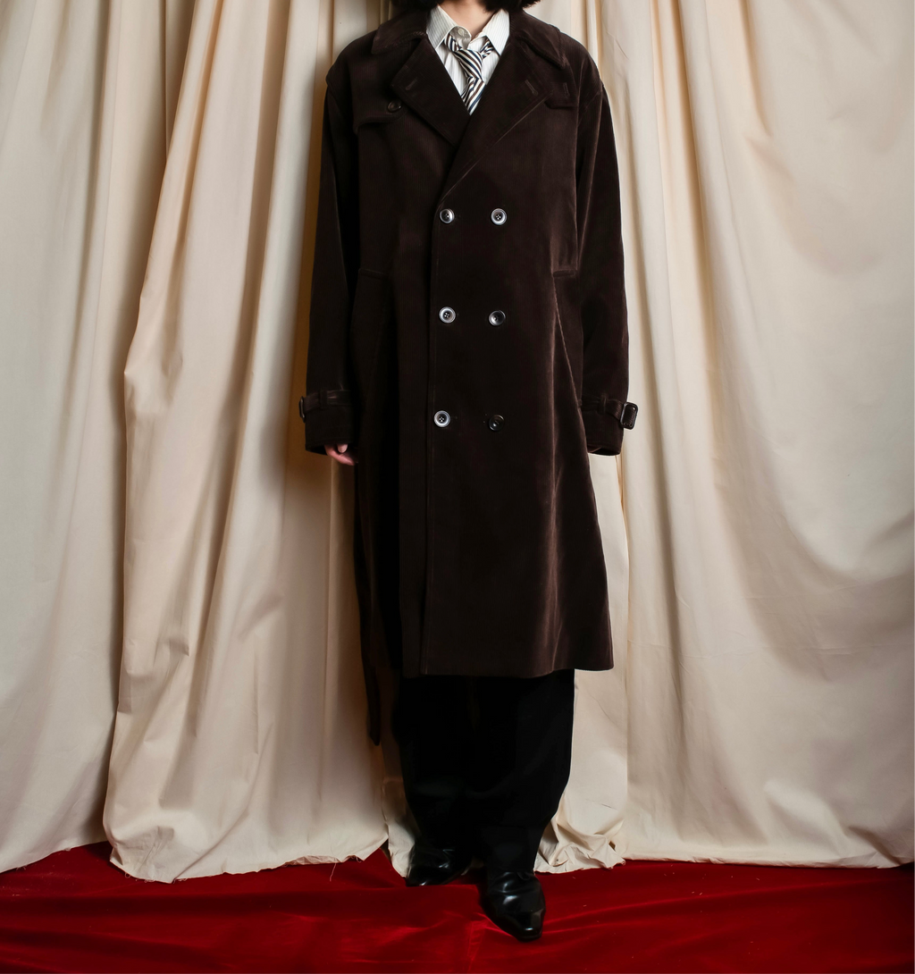 "Barbour" Wide ribbed corduroy maxi-length trench coat