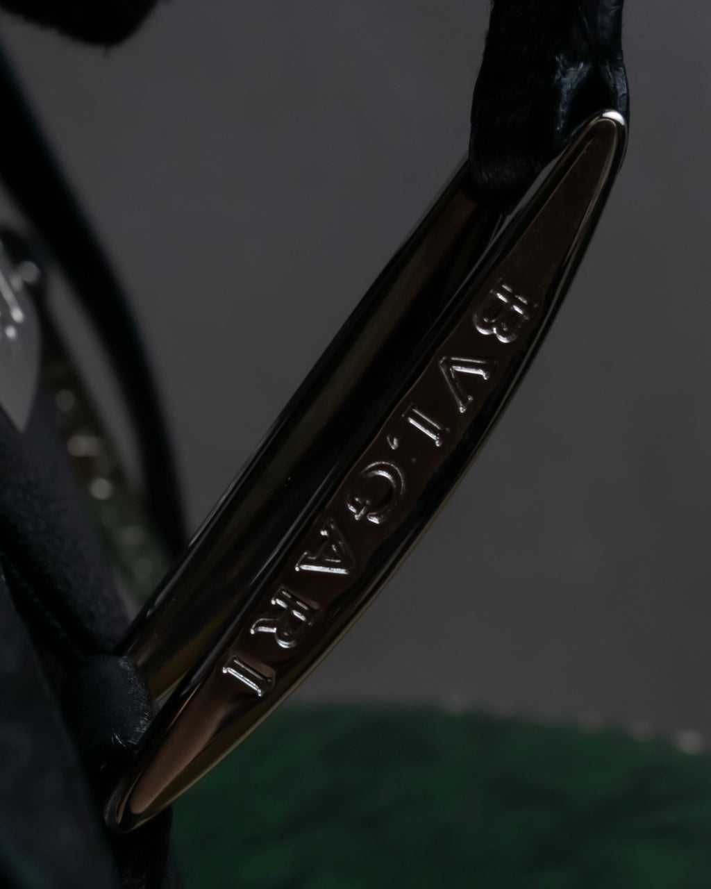 "BVLGARI" Horizontal form engraved logo leather bag