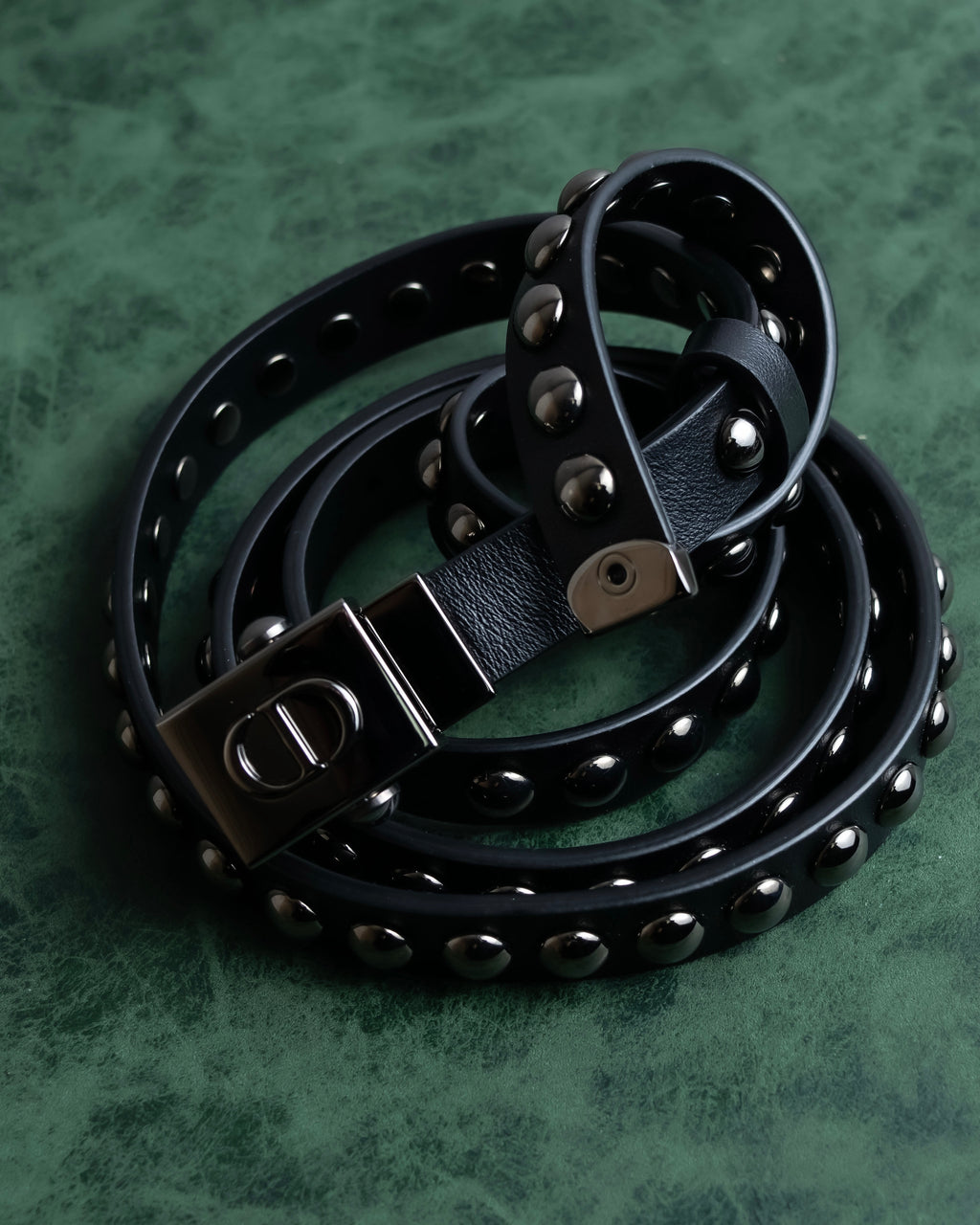 "Christian Dior" Silver stud detail narrow leather belt