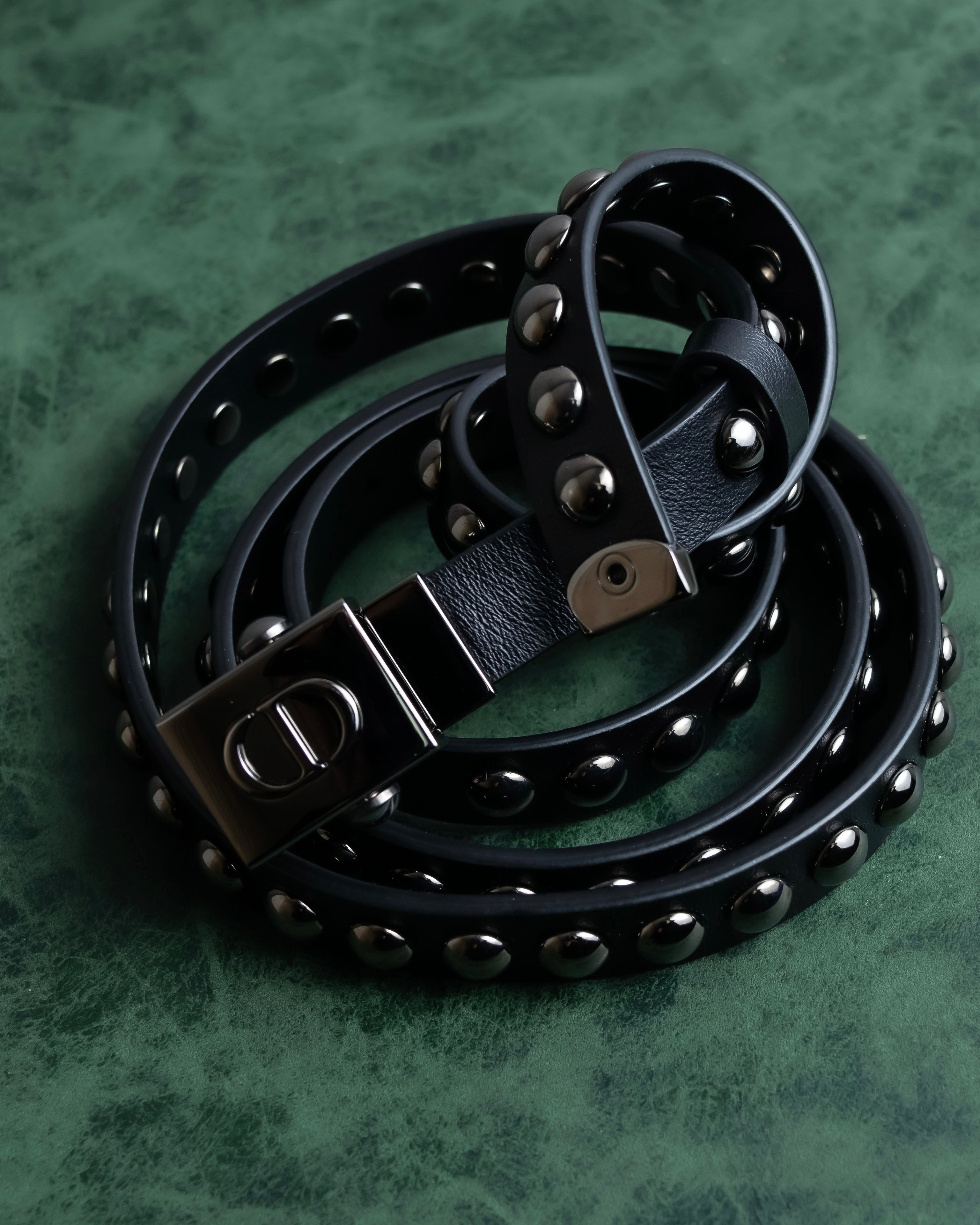 "Christian Dior" Silver stud detail narrow leather belt