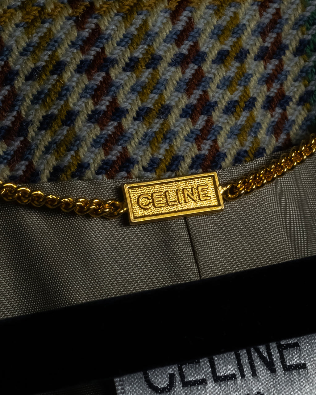 "CELINE" 90’s–00’s checked velvet collar coat