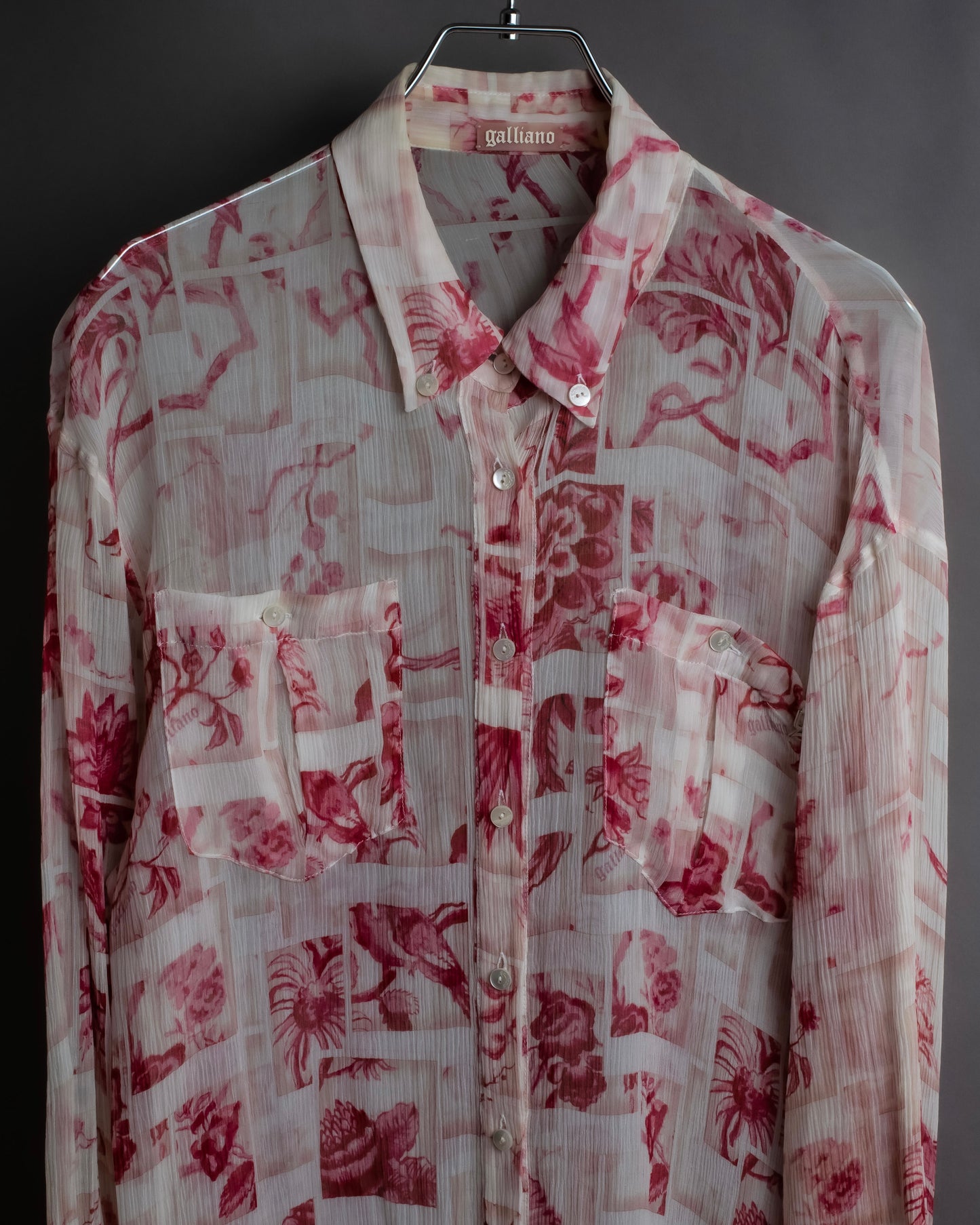 "John Galliano" 100% silk tropical floral regular collar shirt