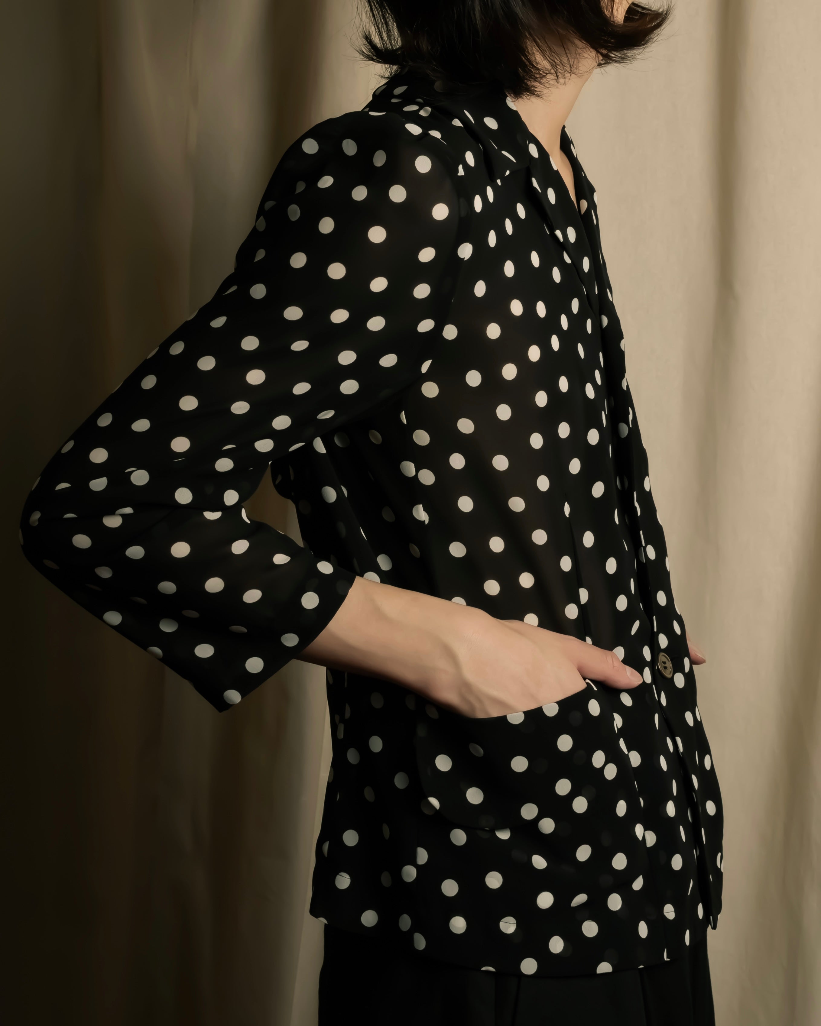 "robe de chambre COMME des GARCONS" 2002SS White dot pattern open collar shirt