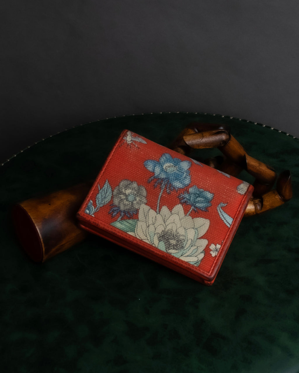 "GUCCI" Botanical pattern double G motif leather bifold wallet