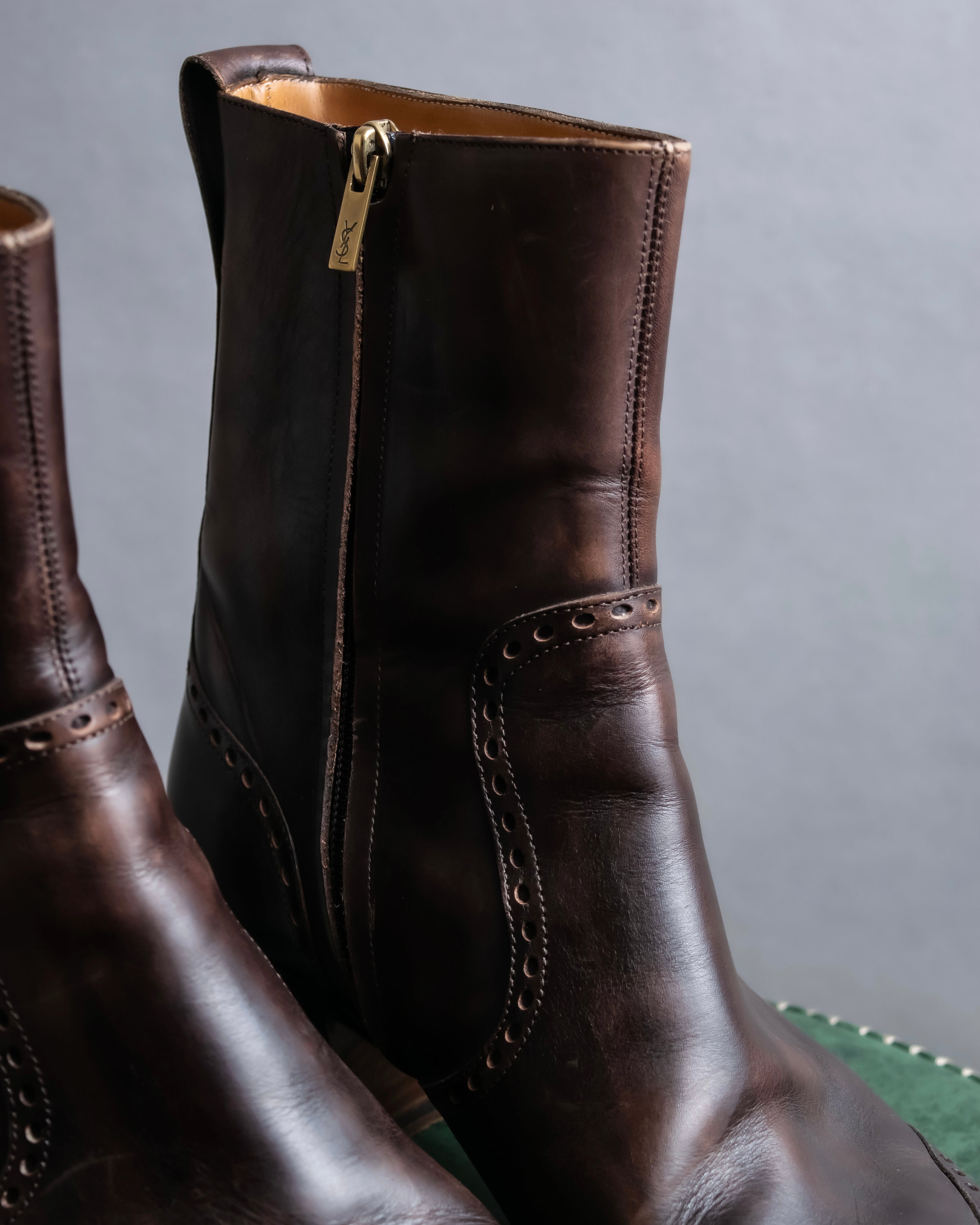 "YVES SAINT LAURENT" Medallion-embellished square heel boots