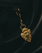 -SPECIAL- "Gucci" 80's Vintage tiger head leather draping shoulder bag with crest charm