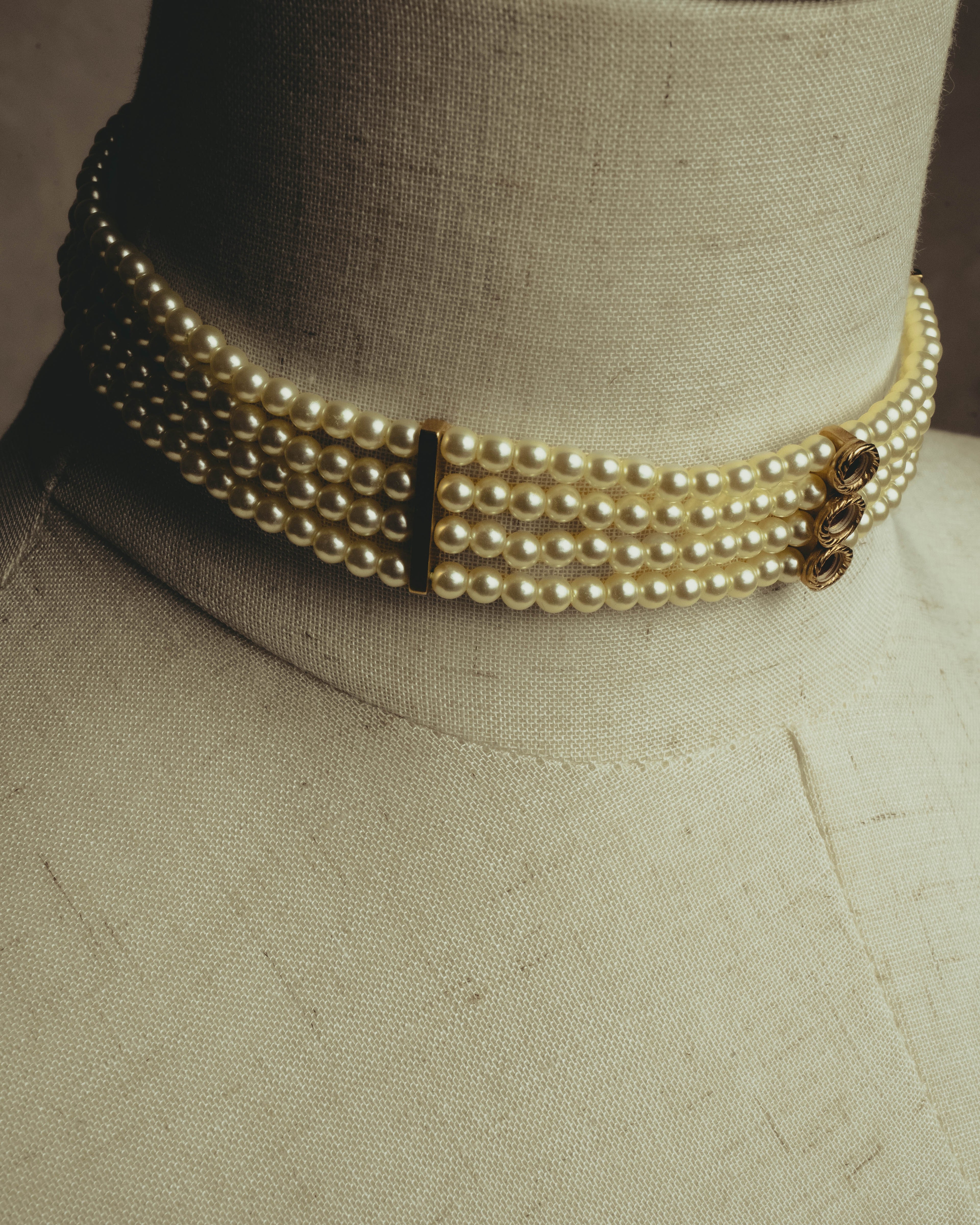 -SPECIAL- “Christian Dior” 90’s–00’s pearl cabochon multi-strand choker necklace