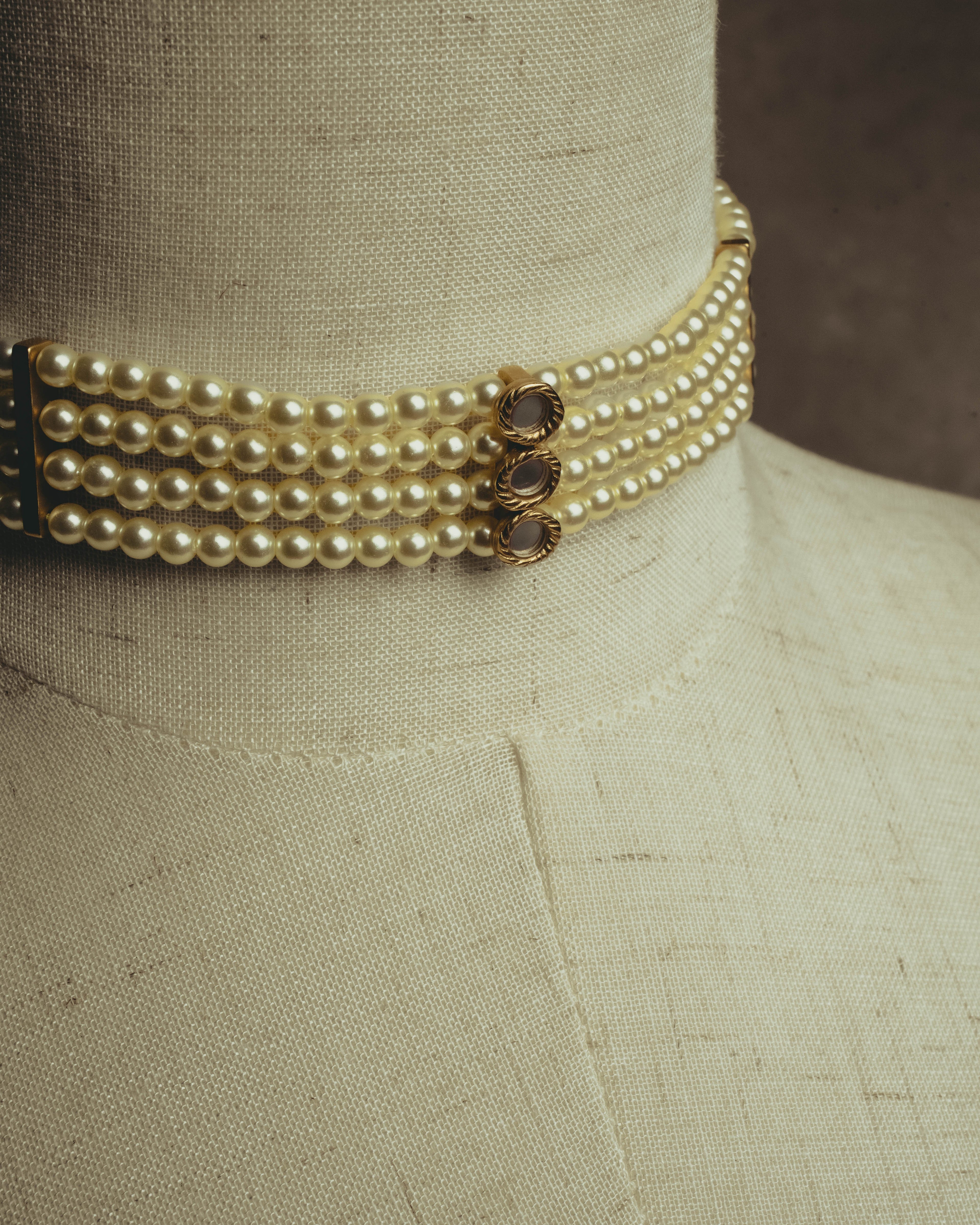 -SPECIAL- “Christian Dior” 90’s–00’s pearl cabochon multi-strand choker necklace