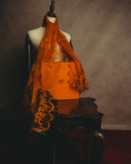 -SPECIAL- “HERMÈS” 2000’s-2010’s orange floral mesh lace stole
