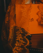 -SPECIAL- “HERMÈS” 2000’s-2010’s orange floral mesh lace stole