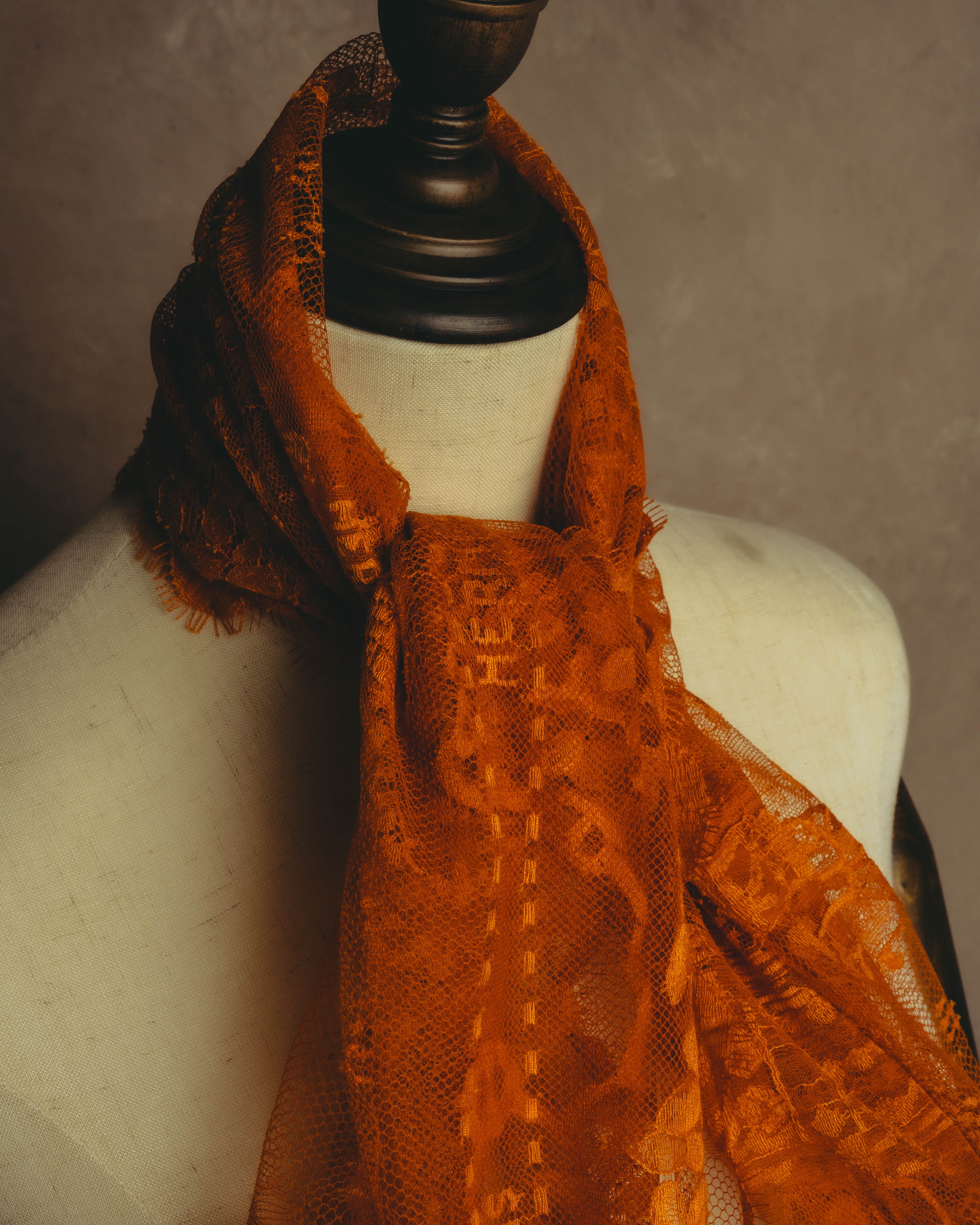 -SPECIAL- “HERMÈS” 2000’s-2010’s orange floral mesh lace stole