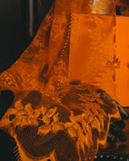 -SPECIAL- “HERMÈS” 2000’s-2010’s orange floral mesh lace stole