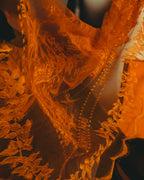-SPECIAL- “HERMÈS” 2000’s-2010’s orange floral mesh lace stole