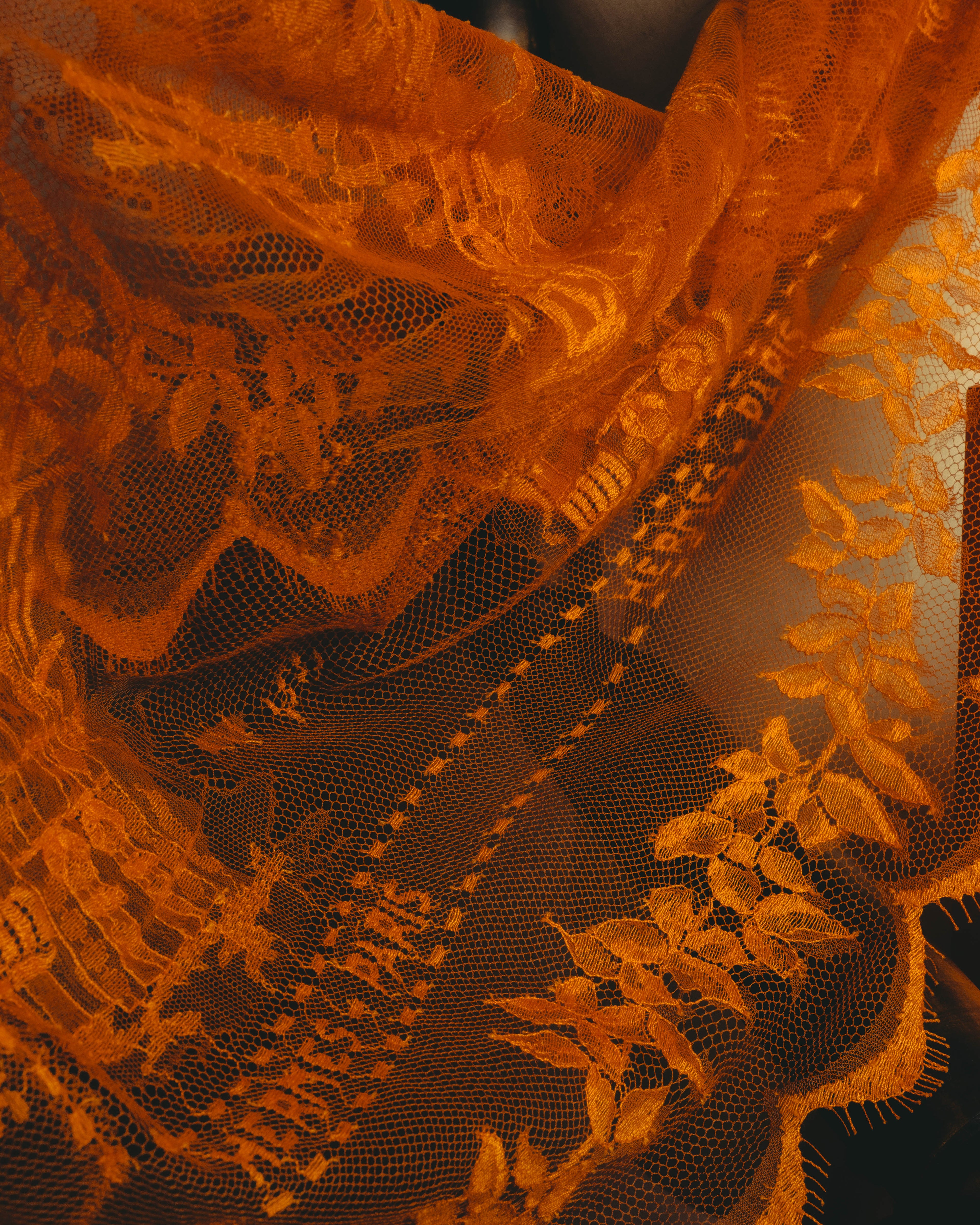 -SPECIAL- “HERMÈS” 2000’s-2010’s orange floral mesh lace stole