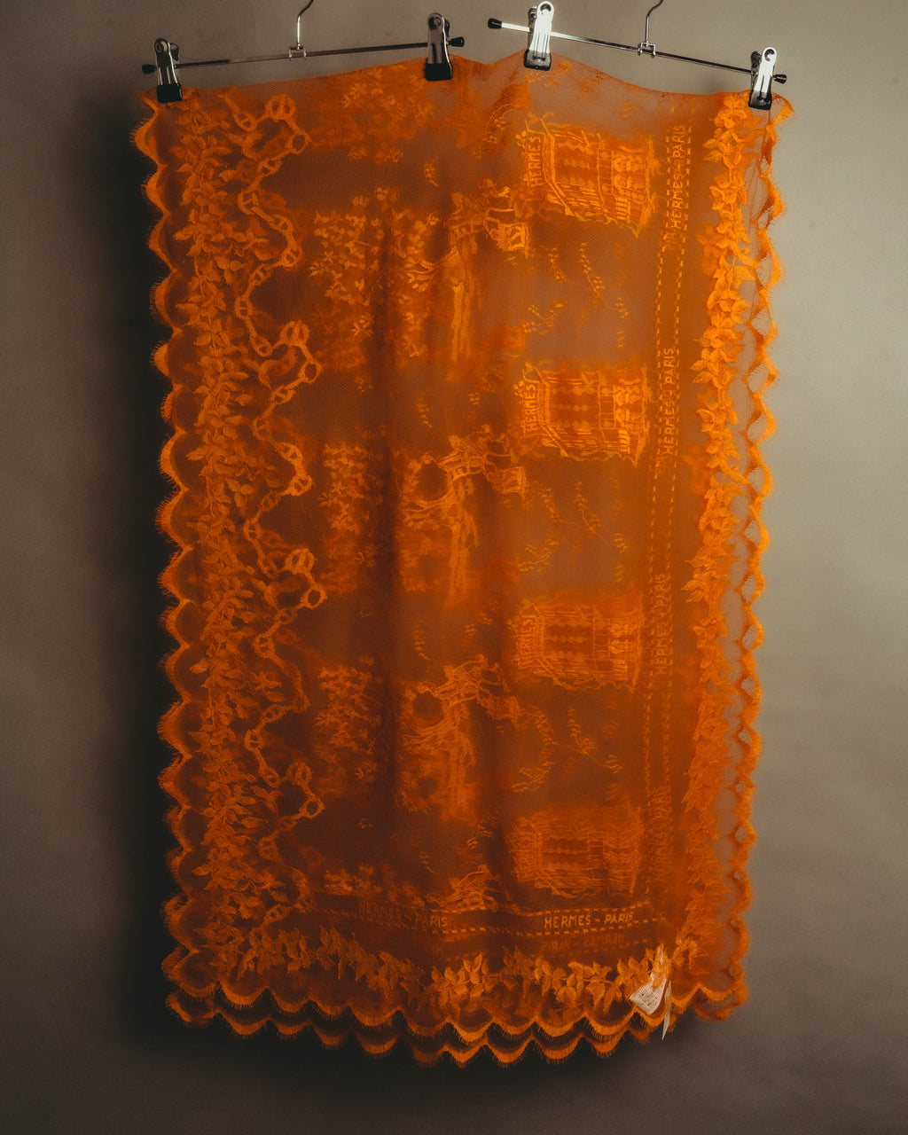 -SPECIAL- “HERMÈS” 2000’s-2010’s orange floral mesh lace stole