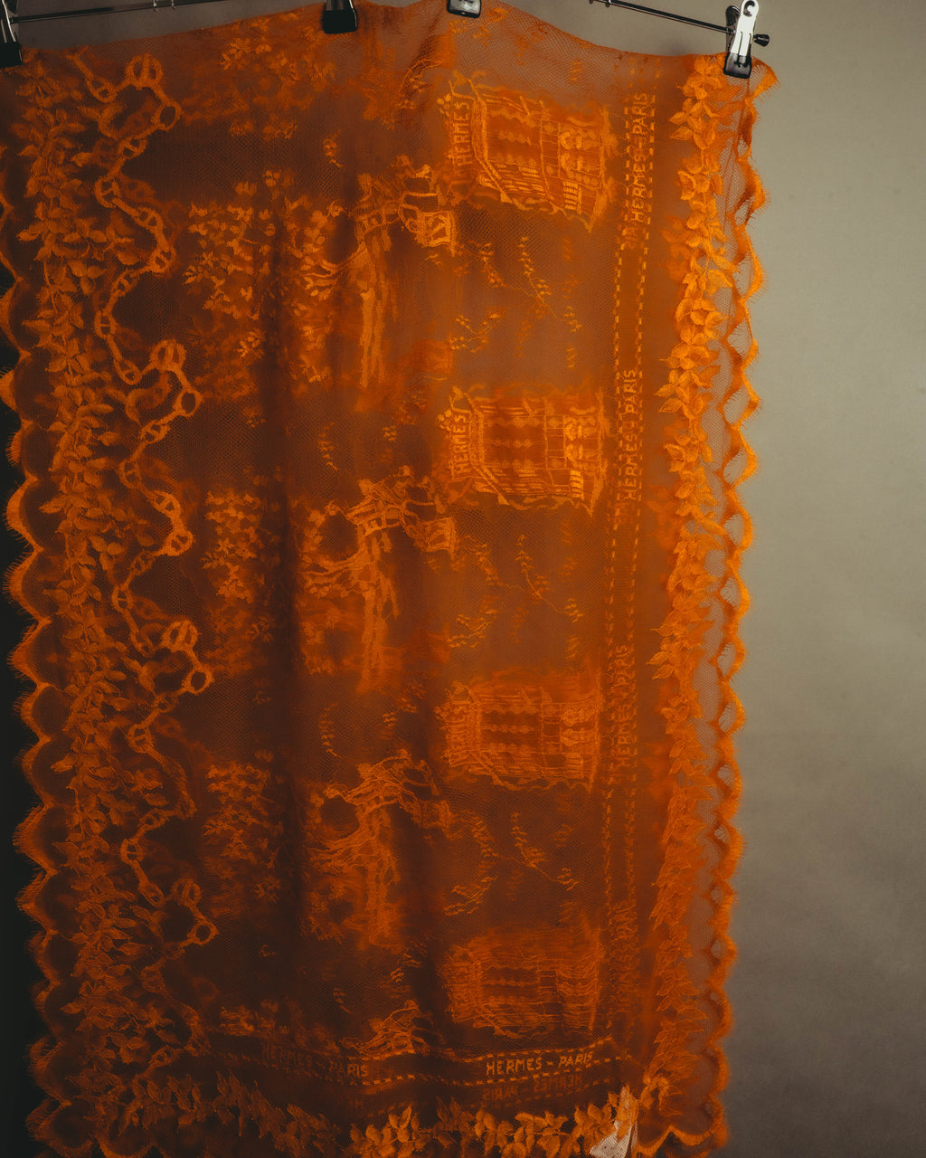-SPECIAL- “HERMÈS” 2000’s-2010’s orange floral mesh lace stole