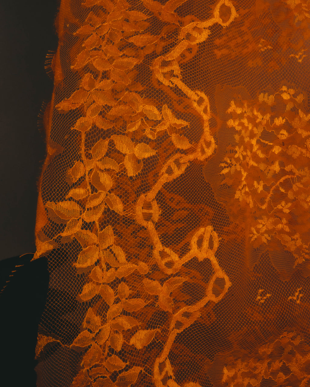 -SPECIAL- “HERMÈS” 2000’s-2010’s orange floral mesh lace stole