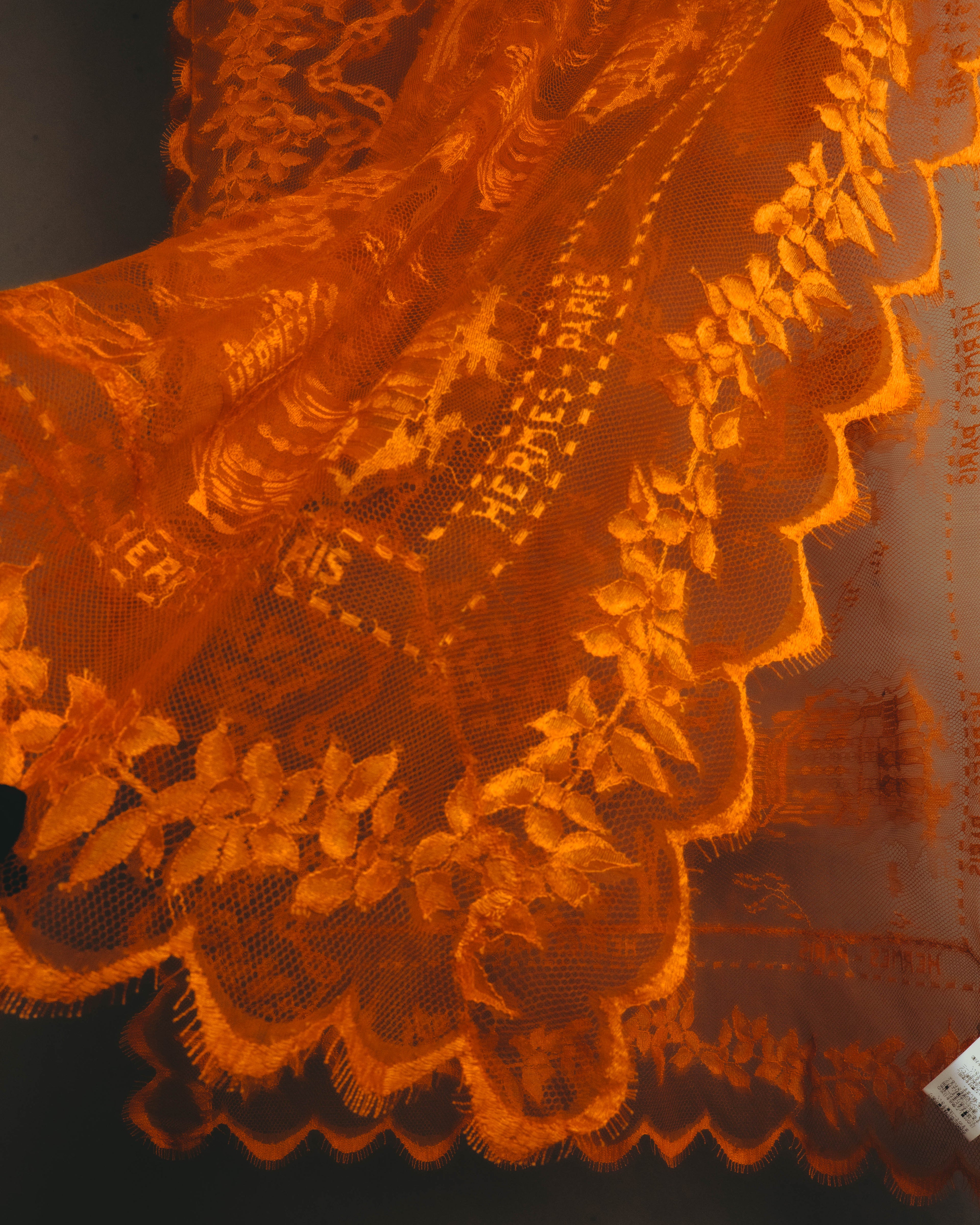 -SPECIAL- “HERMÈS” 2000’s-2010’s orange floral mesh lace stole