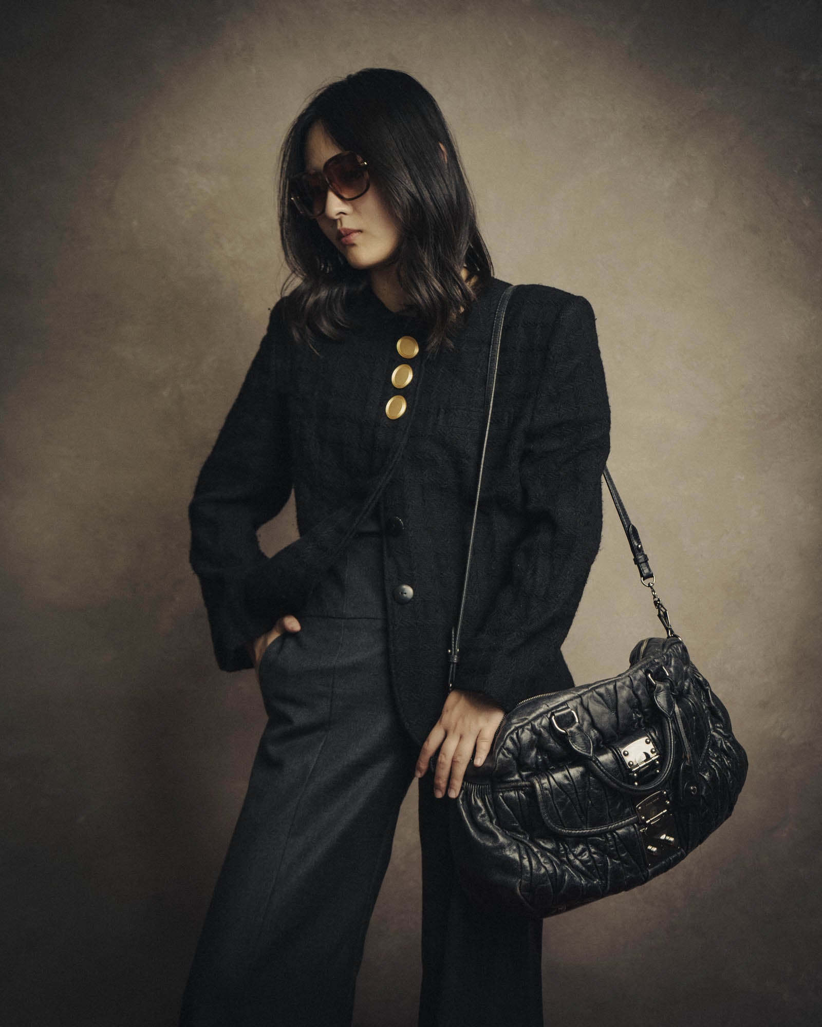 -SPECIAL- "MIU MIU" 00's-10's Glossy gathered leather handbag