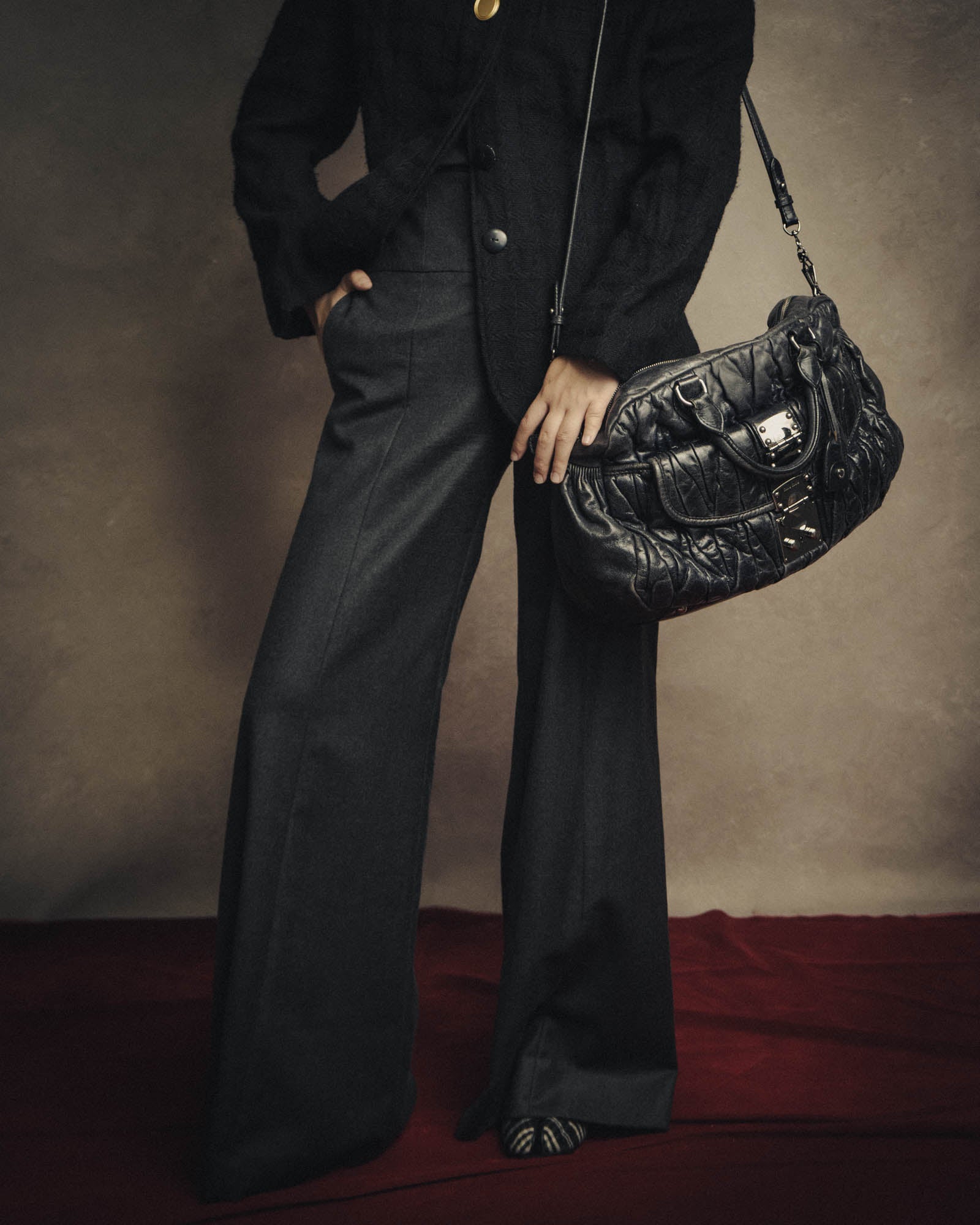 -SPECIAL- "CHANEL" 00's Soft wool cashmere wide leg trousers