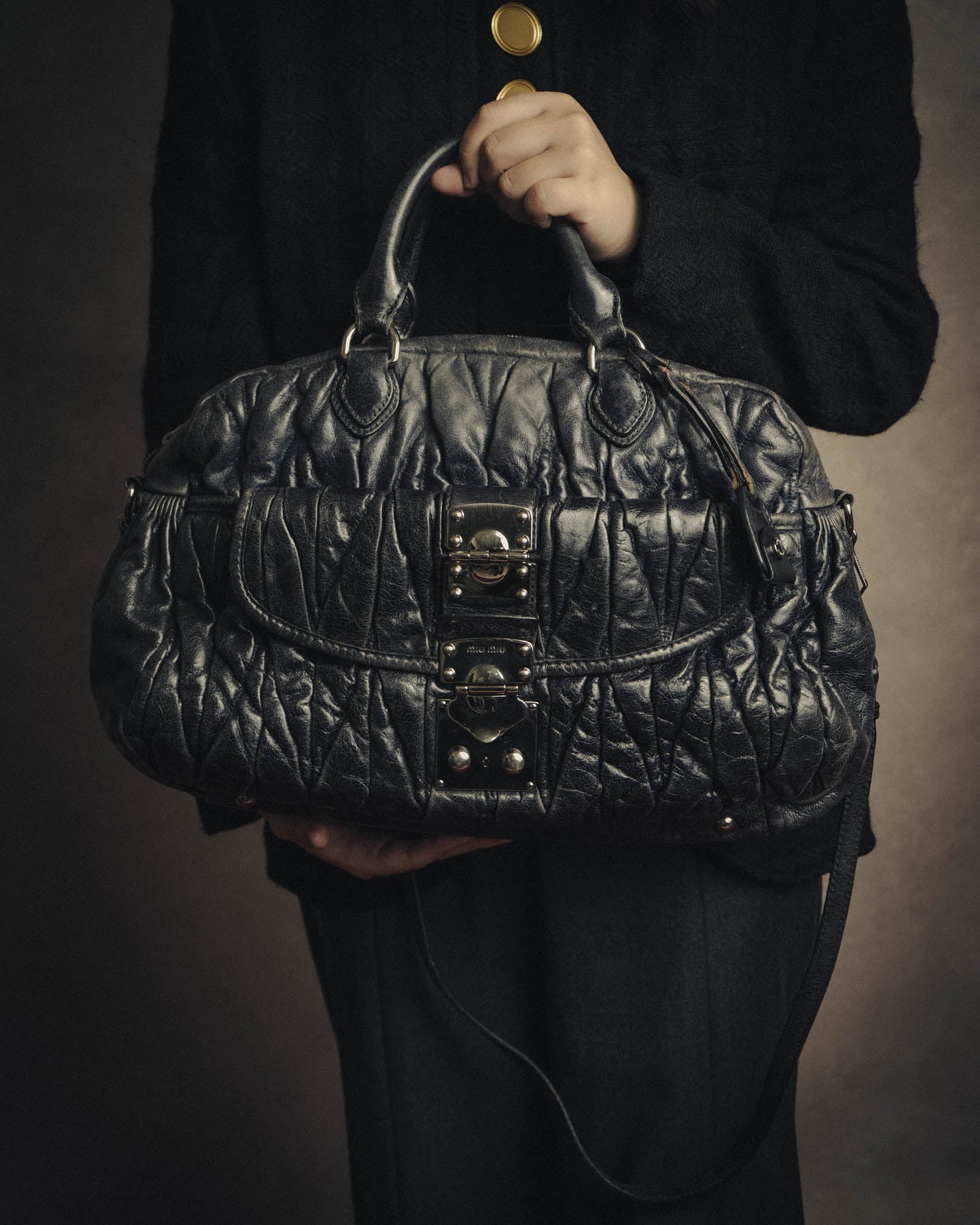 -SPECIAL- "MIU MIU" 00's-10's Glossy gathered leather handbag