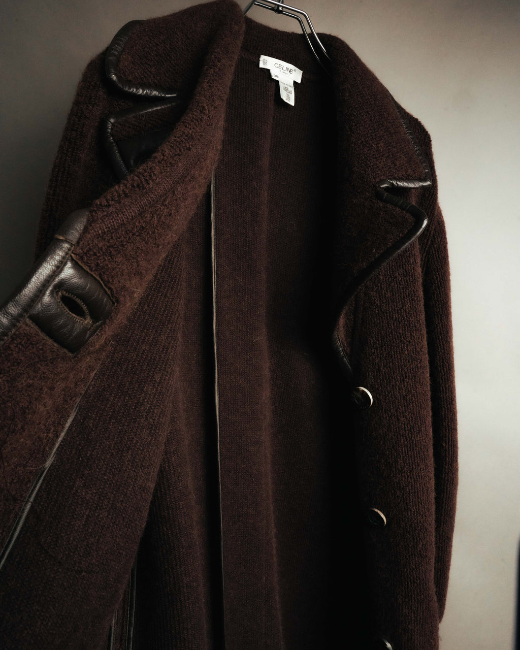 "CELINE" 90's-00's Leather-trimmed full-length coat