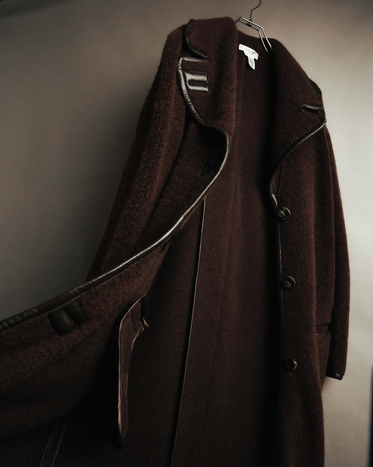 "CELINE" 90's-00's Leather-trimmed full-length coat