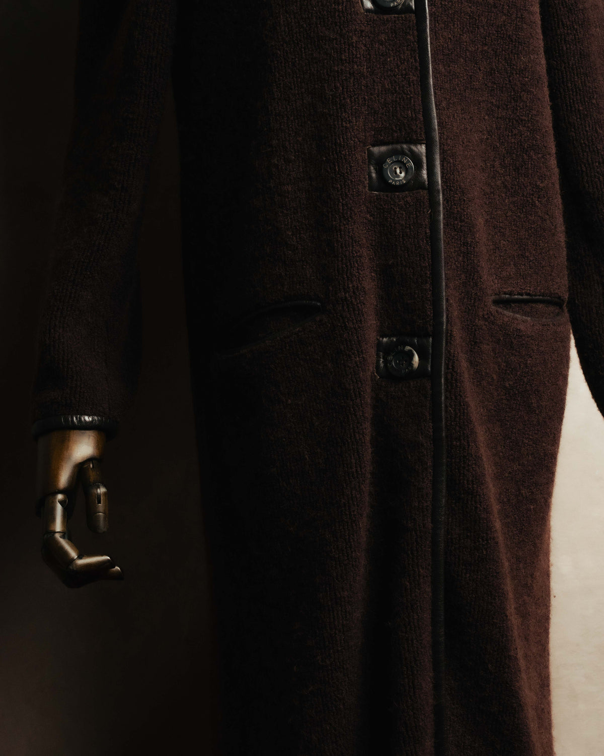 "CELINE" 90's-00's Leather-trimmed full-length coat