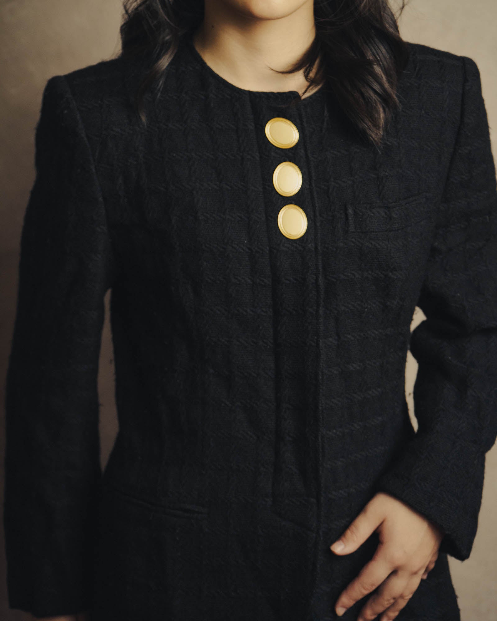 -SPECIAL- "Christian Dior" 80's-90's Textured collarless wool jacket