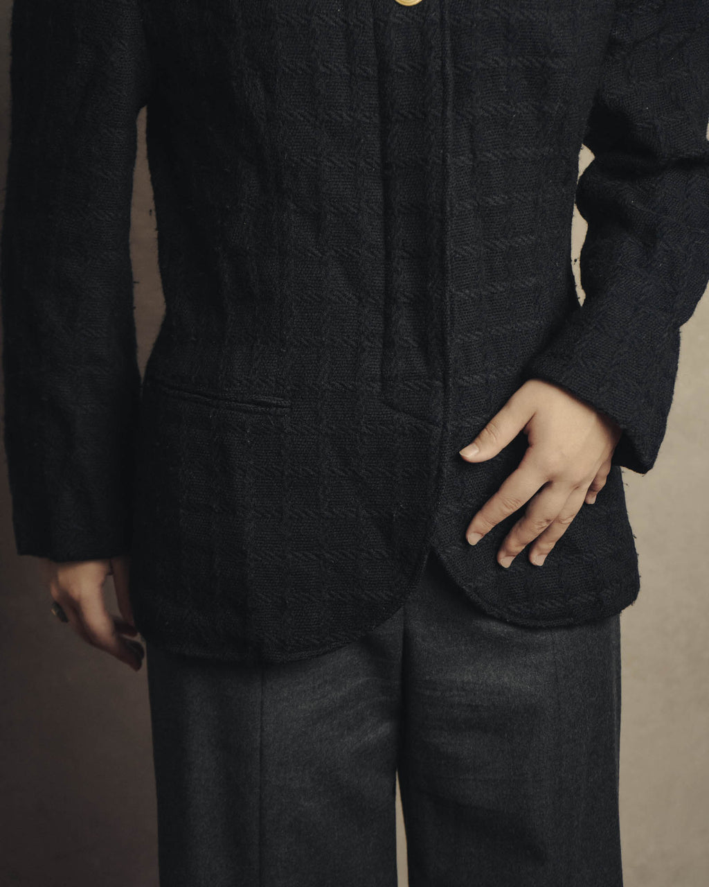 -SPECIAL- "Christian Dior" 80's-90's Textured collarless wool jacket