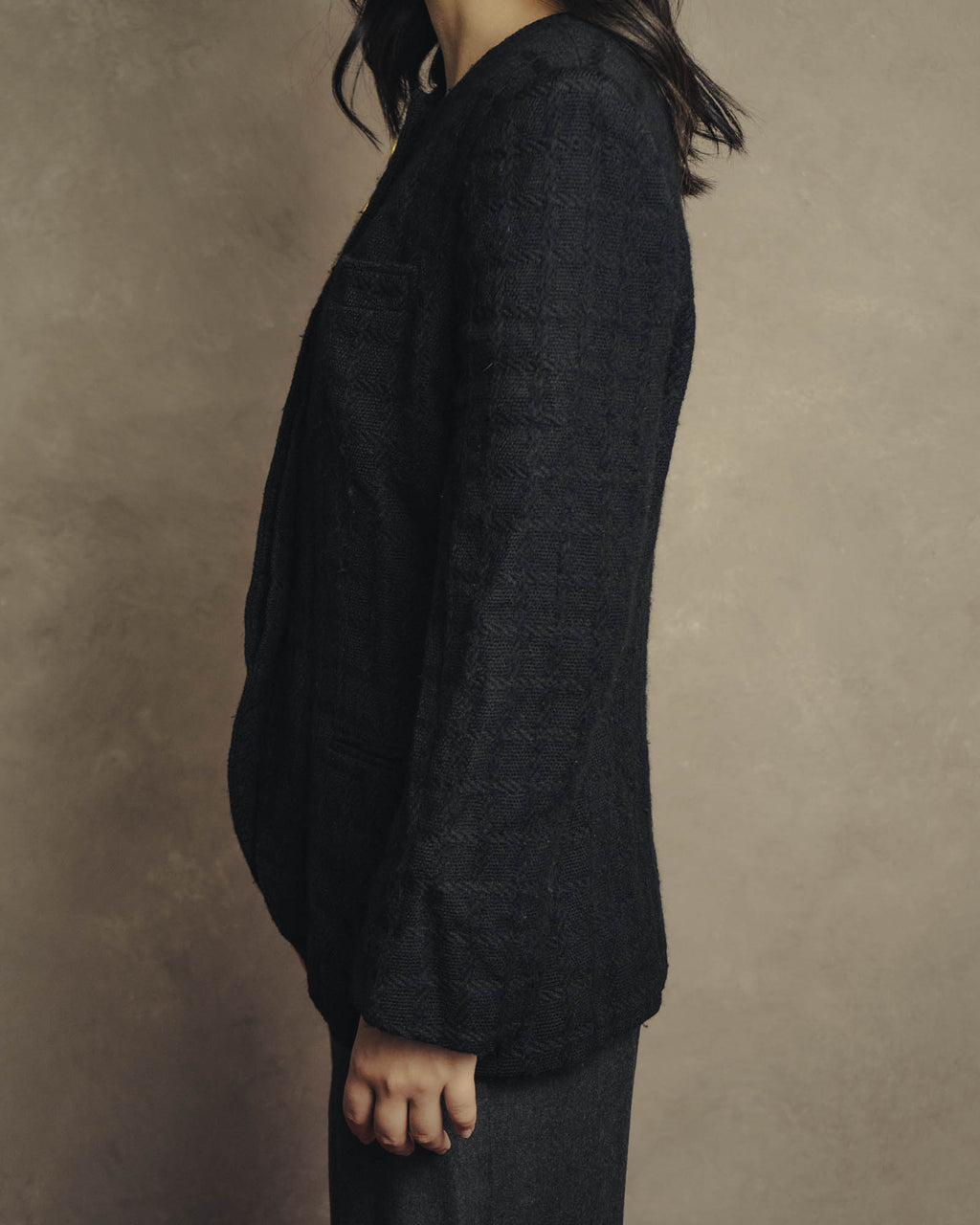 -SPECIAL- "Christian Dior" 80's-90's Textured collarless wool jacket