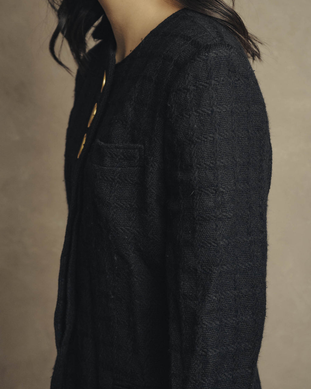 -SPECIAL- "Christian Dior" 80's-90's Textured collarless wool jacket