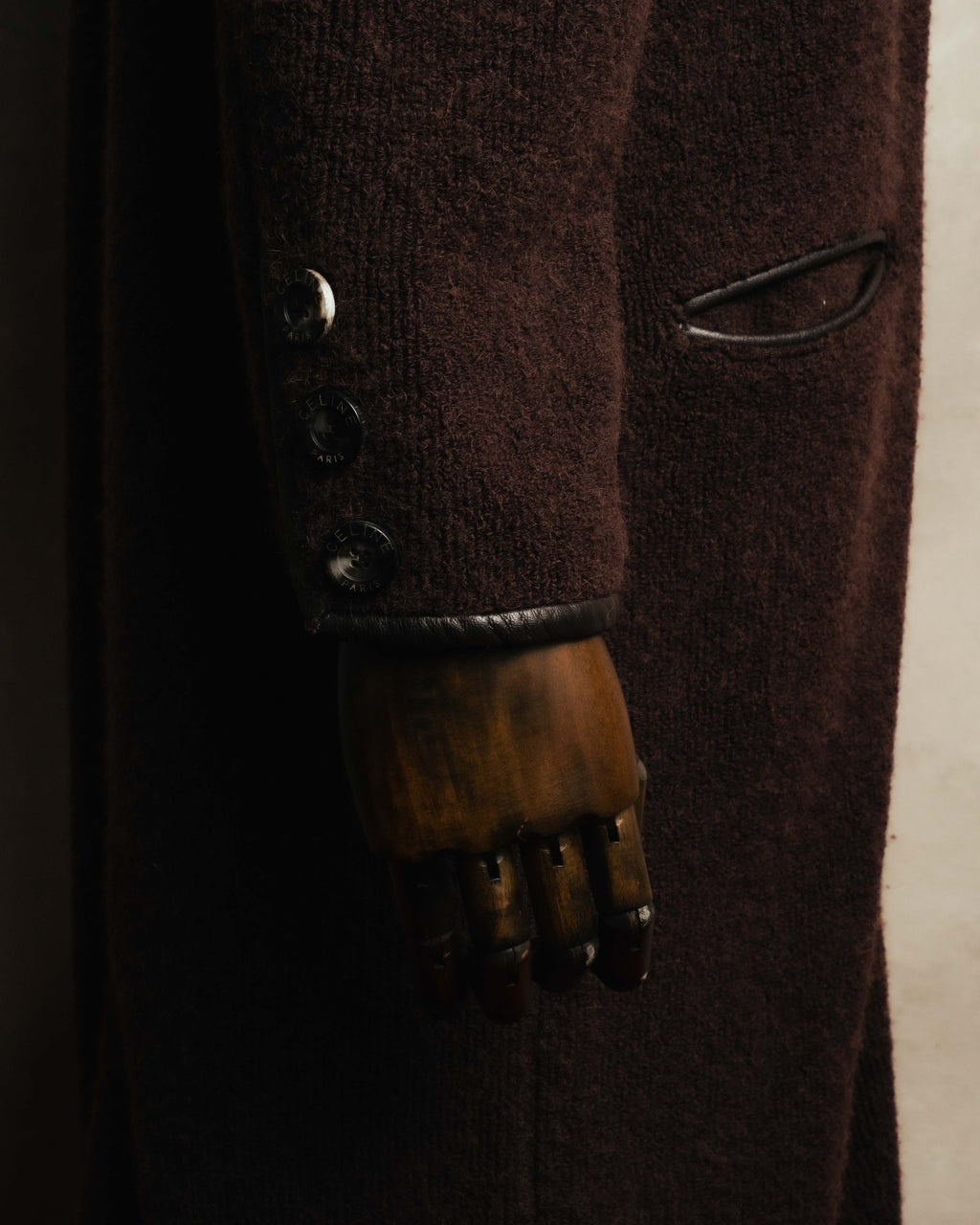 "CELINE" 90's-00's Leather-trimmed full-length coat
