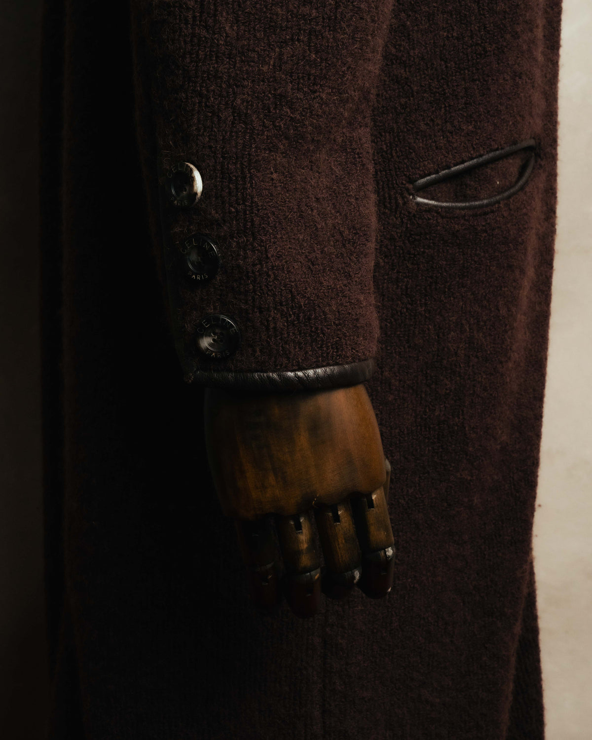"CELINE" 90's-00's Leather-trimmed full-length coat