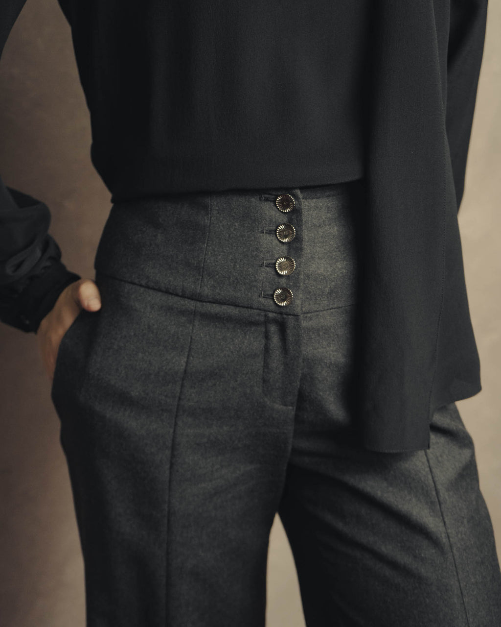 -SPECIAL- "CHANEL" 00's Soft wool cashmere wide leg trousers