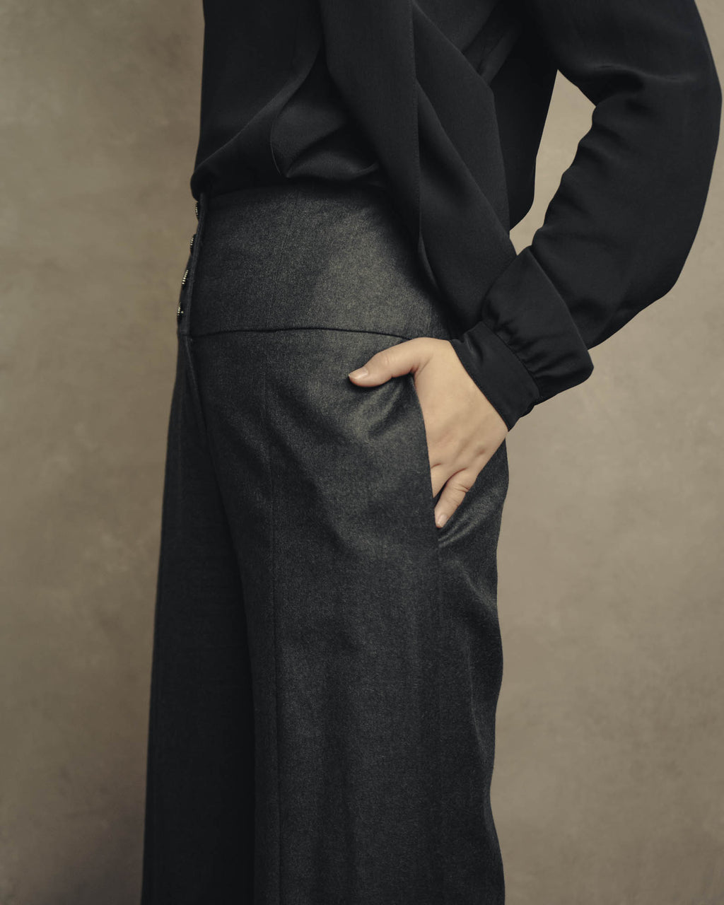 -SPECIAL- "CHANEL" 00's Soft wool cashmere wide leg trousers