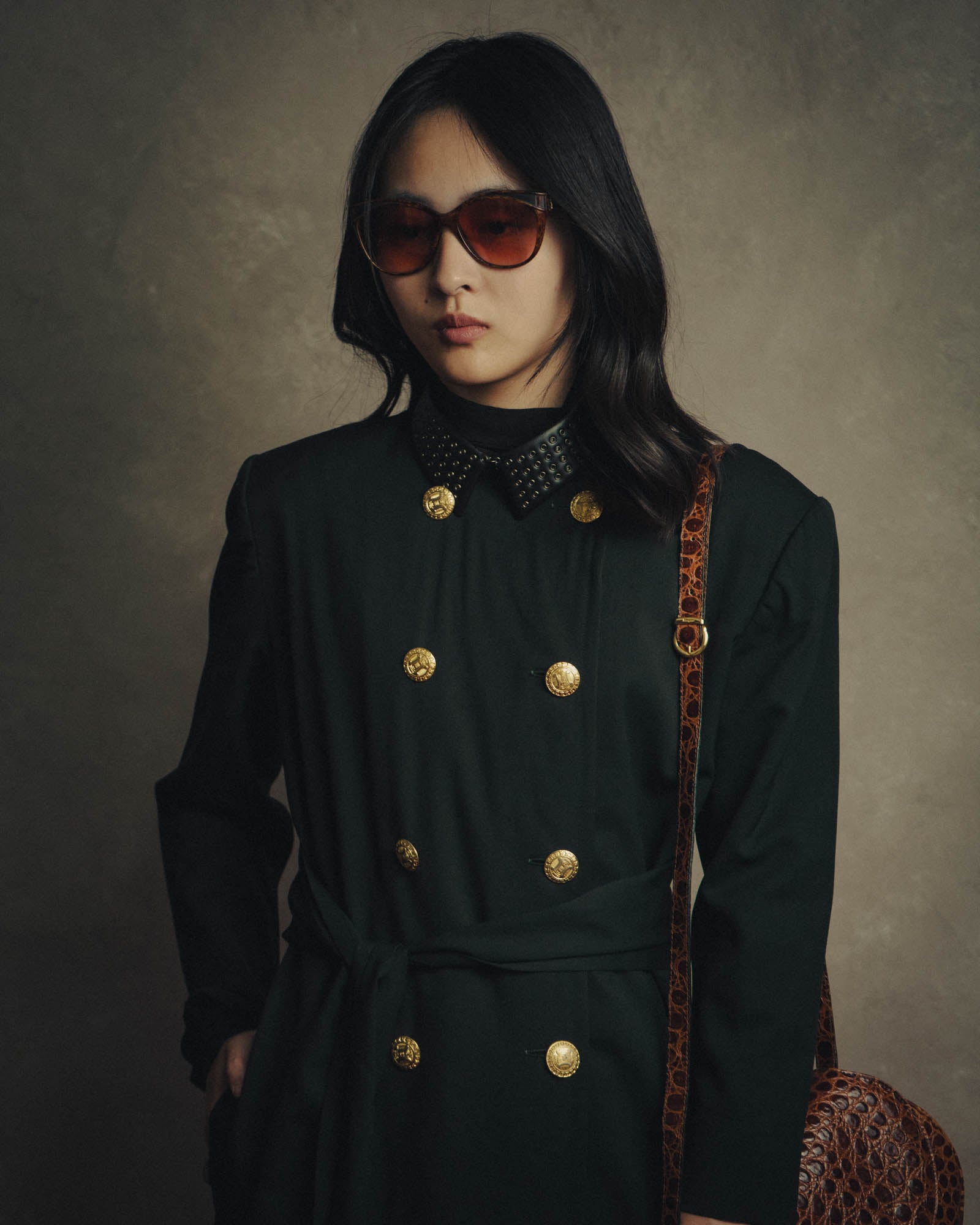 –SPECIAL– "CELINE" 80's Elegant belted double breasted long coat