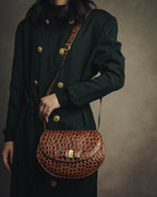 -SPECIAL- "Salvatore Ferragamo" 90's Glossy crocodile pattern shoulder bag