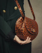 -SPECIAL- "Salvatore Ferragamo" 90's Glossy crocodile pattern shoulder bag
