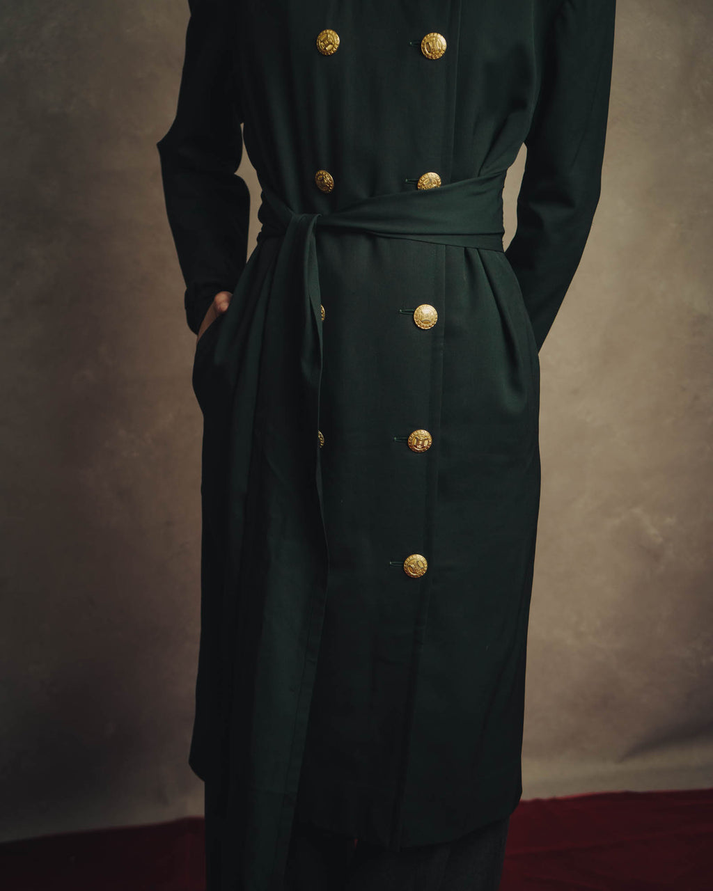 –SPECIAL– "CELINE" 80's Elegant belted double breasted long coat