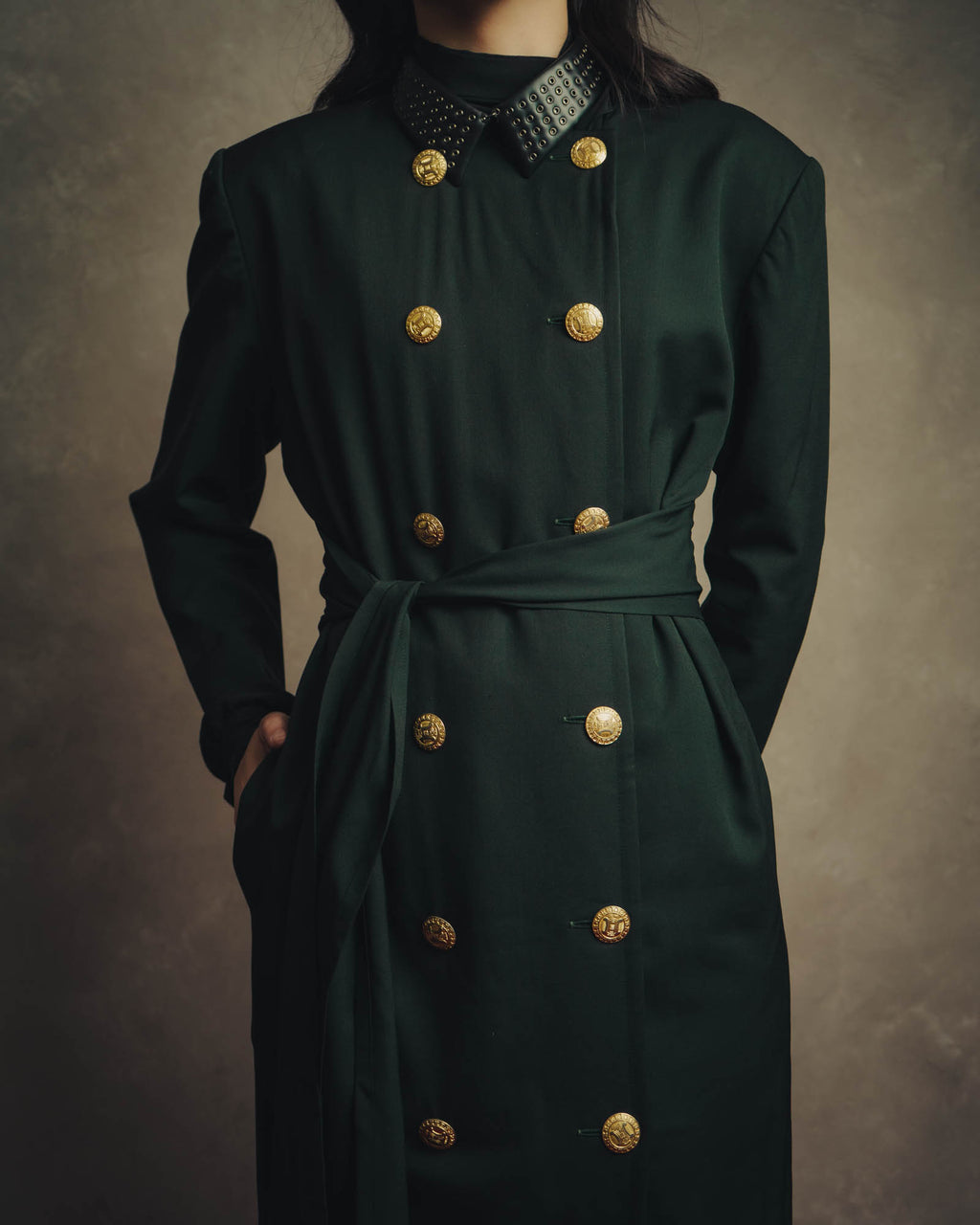 –SPECIAL– "CELINE" 80's Elegant belted double breasted long coat